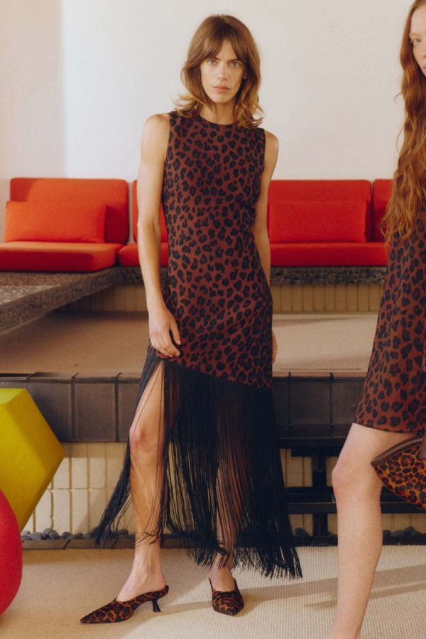 Simon Miller Casablanca Crepe Fringe Dress - Choco Brown Leopard