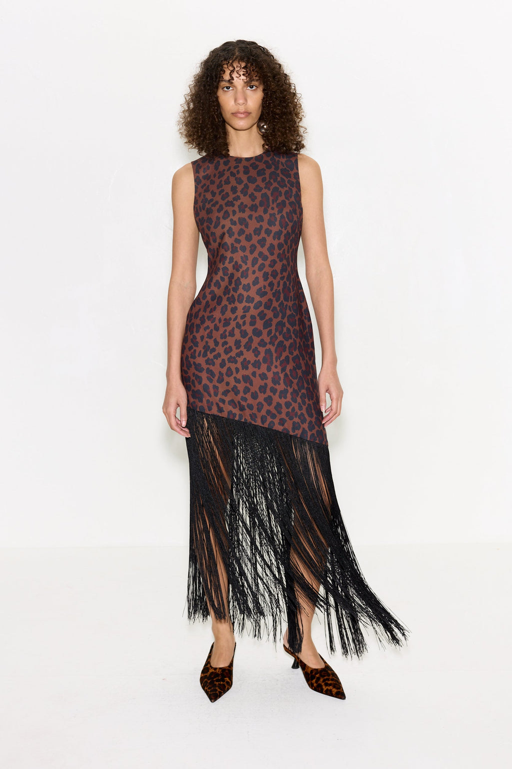 Simon Miller Casablanca Crepe Fringe Dress - Choco Brown Leopard