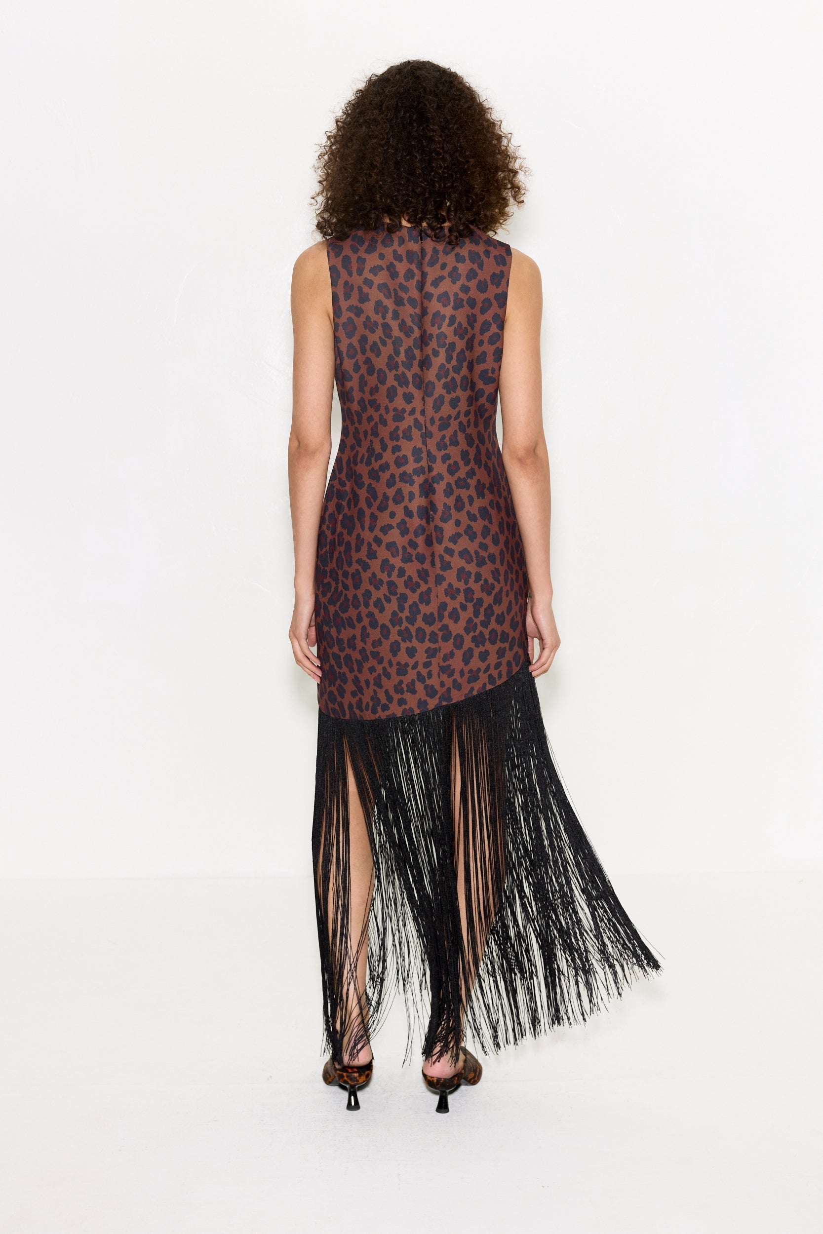 Simon Miller Casablanca Crepe Fringe Dress - Choco Brown Leopard