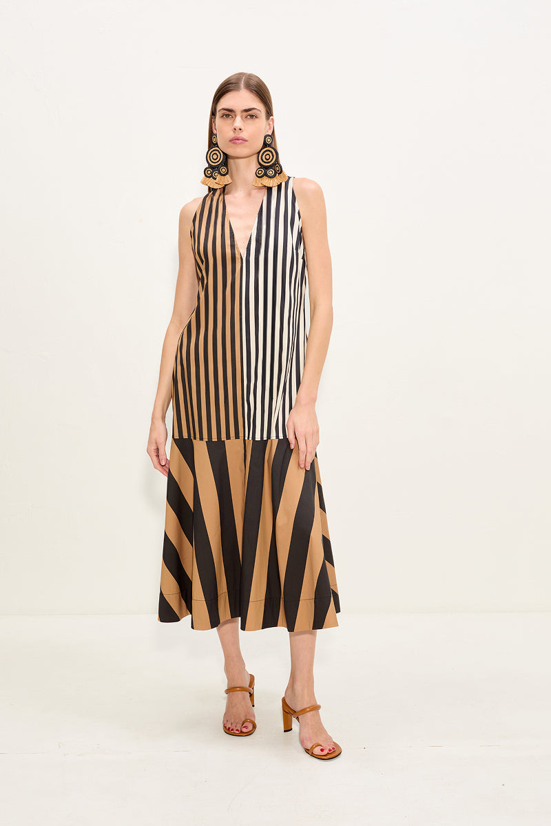 Simon Miller Celeste Poplin Dress - Black/Tan Stripe Combo