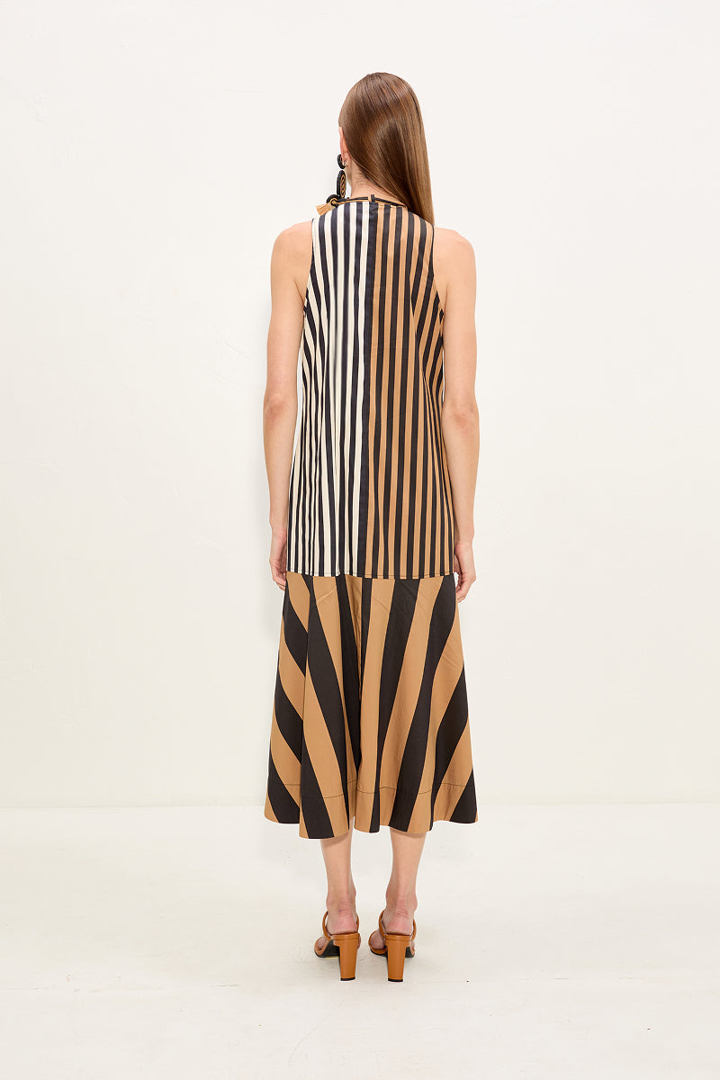 Simon Miller Celeste Poplin Dress - Black/Tan Stripe Combo