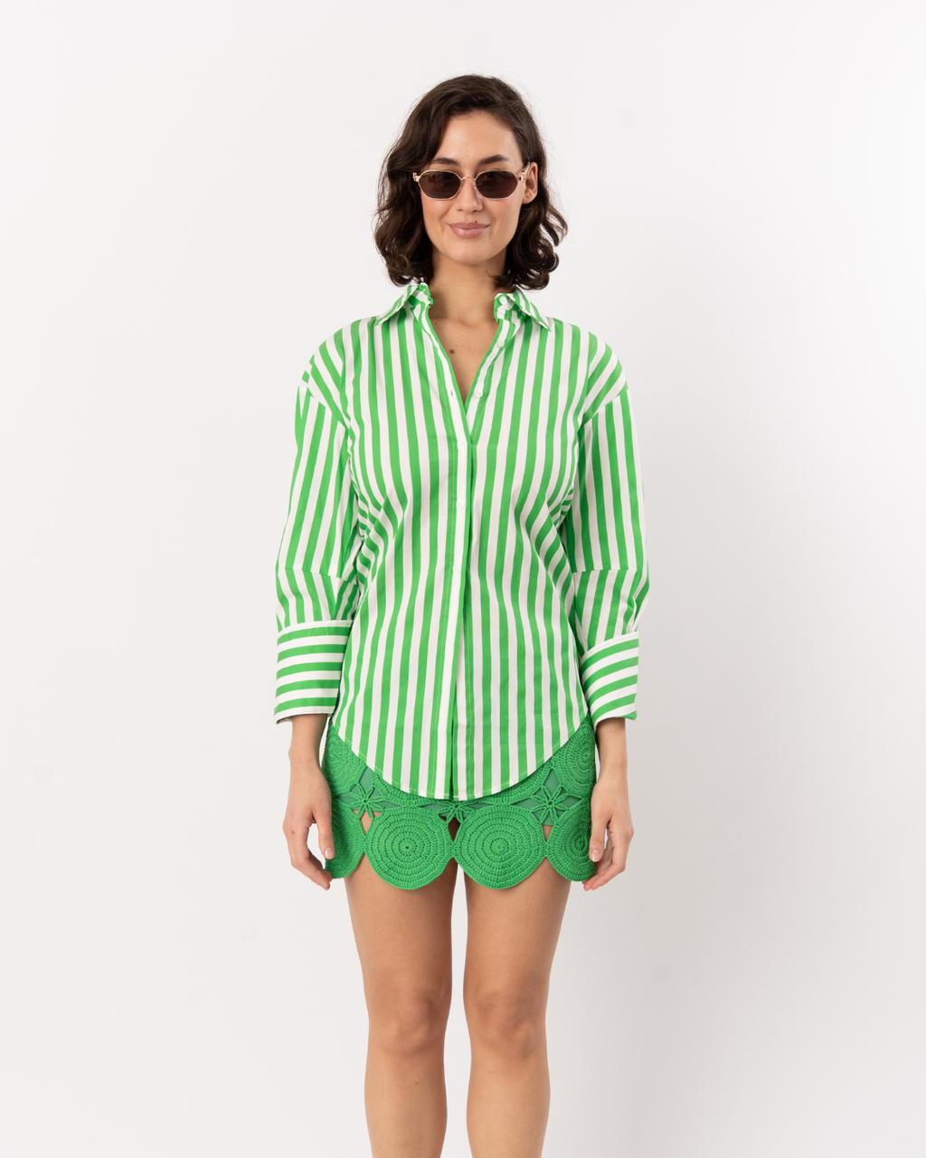 Simon Miller Loch Poplin Button-Up Shirt - Grass Green/Macadamia