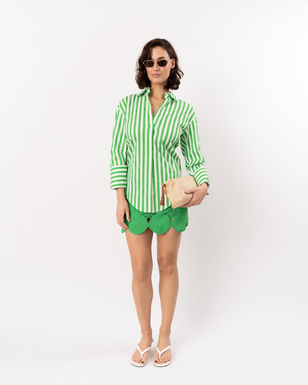 Simon Miller Loch Poplin Button-Up Shirt - Grass Green/Macadamia