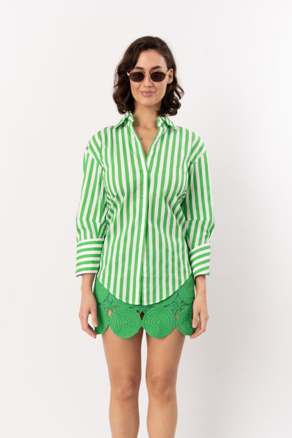 Simon Miller Loch Poplin Button-Up Shirt - Grass Green/Macadamia