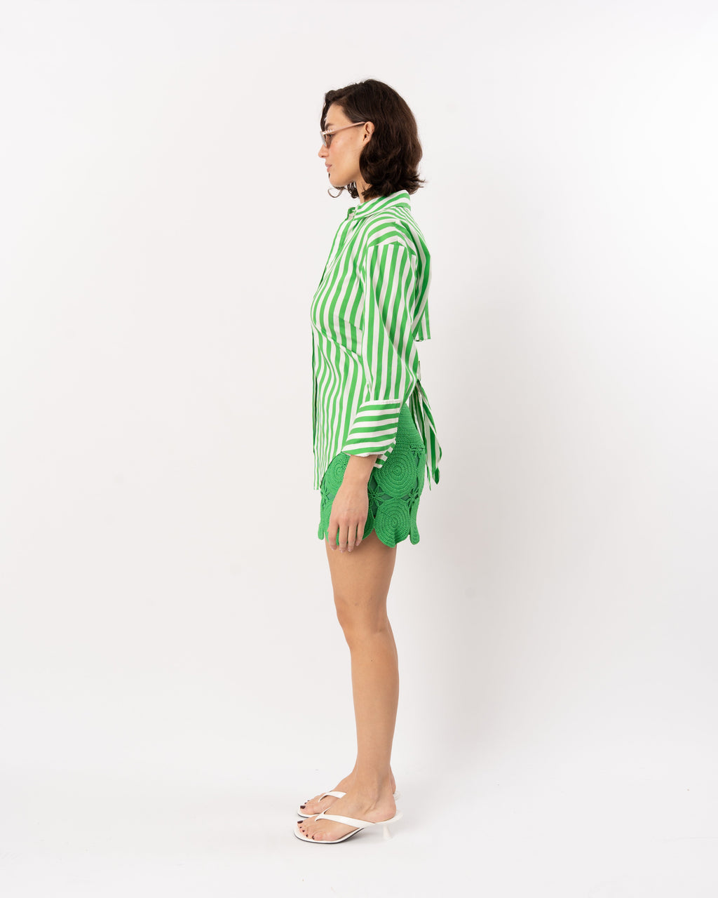 Simon Miller Loch Poplin Button-Up Shirt - Grass Green/Macadamia