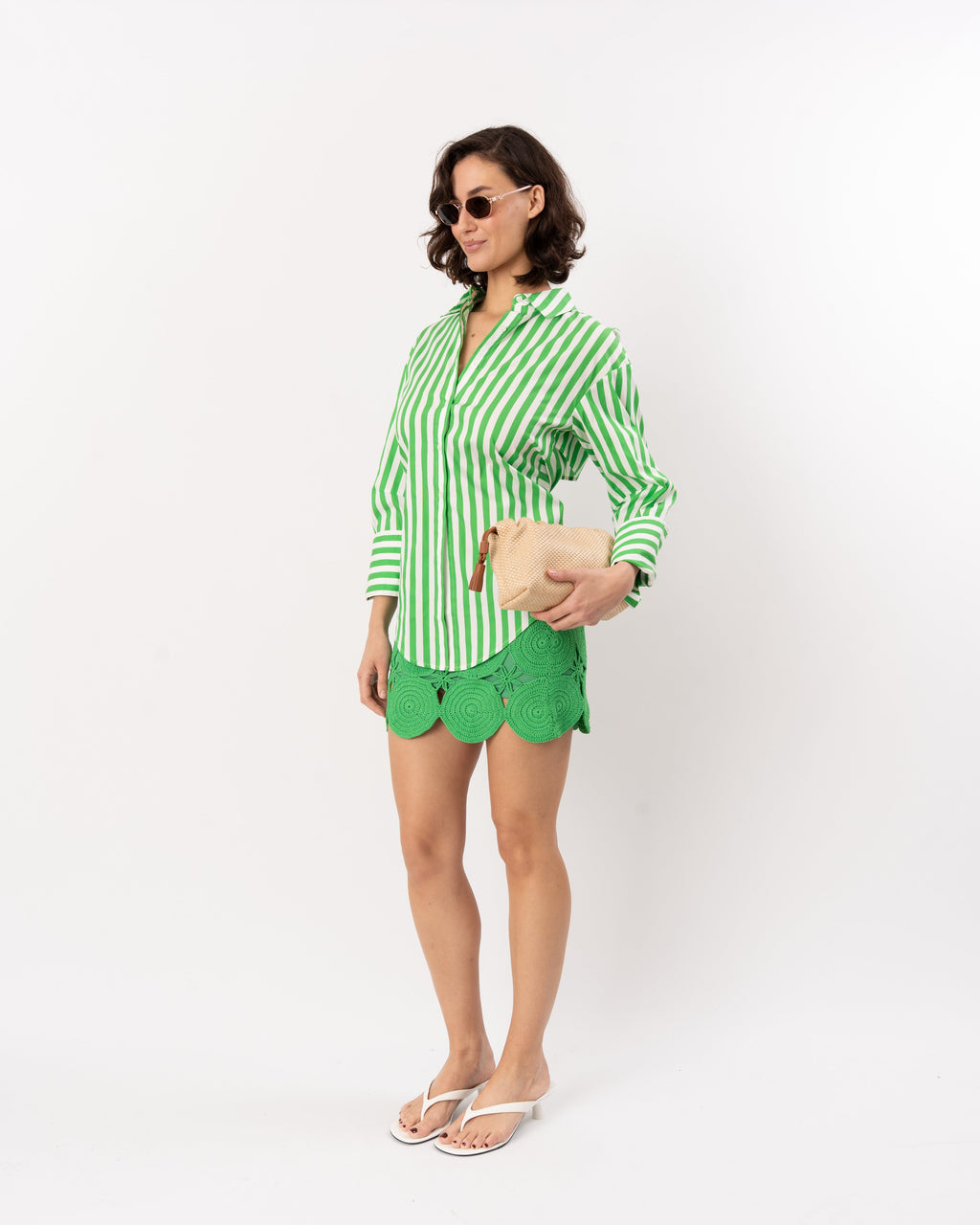 Simon Miller Loch Poplin Button-Up Shirt - Grass Green/Macadamia