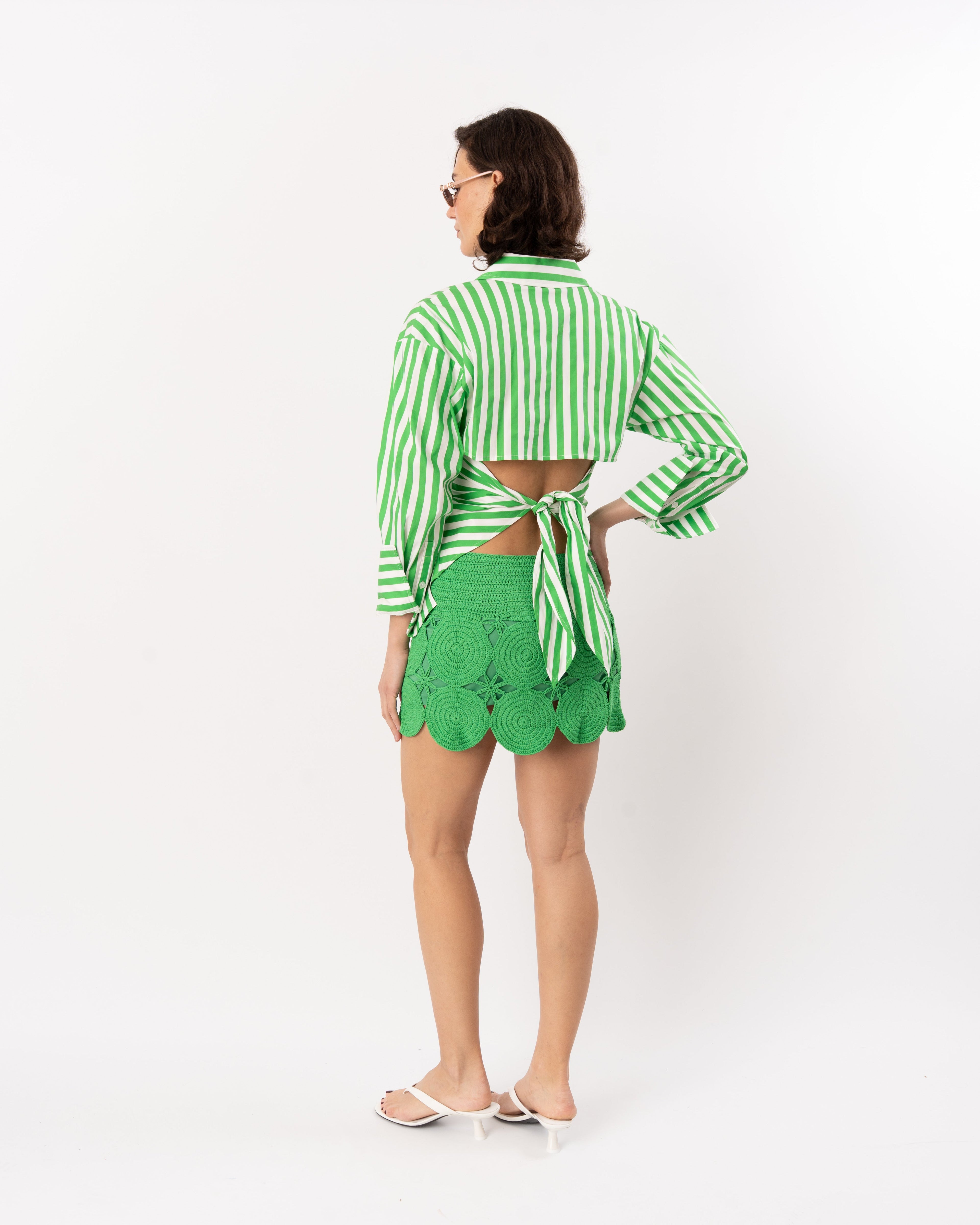 Simon Miller Loch Poplin Button-Up Shirt - Grass Green/Macadamia
