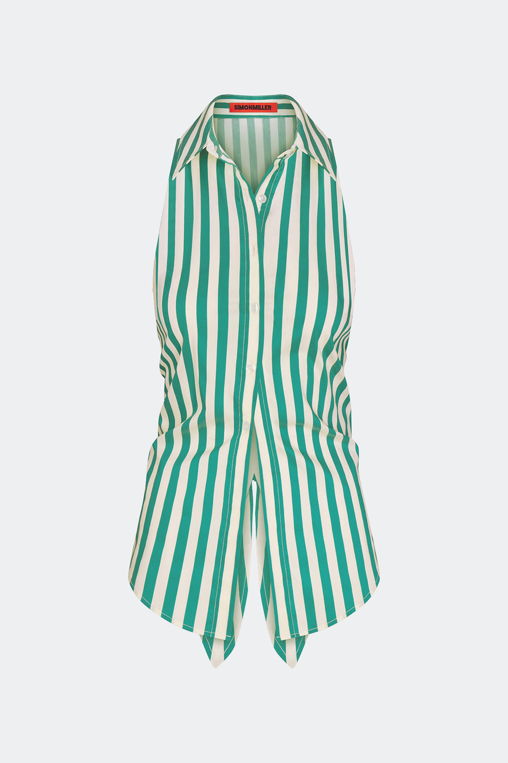Simon Miller Loch Sleeveless Poplin Button Up Top - Teal/Cream Stripe
