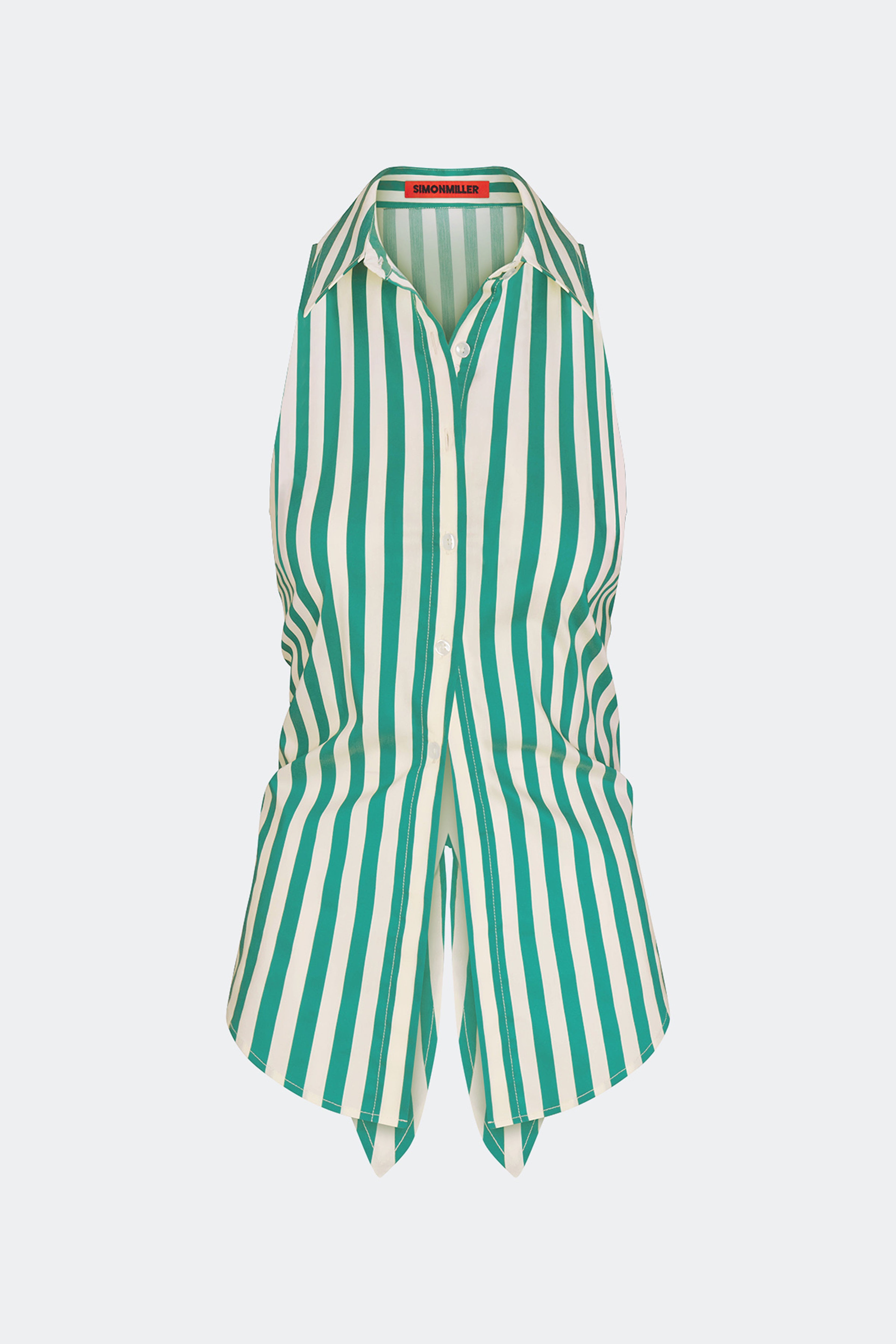 Simon Miller Loch Sleeveless Poplin Button Up Top - Teal/Cream Stripe