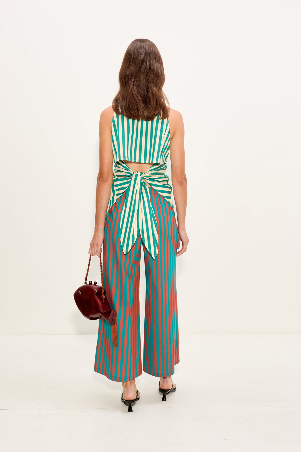 Simon Miller Loch Sleeveless Poplin Button Up Top - Teal/Cream Stripe