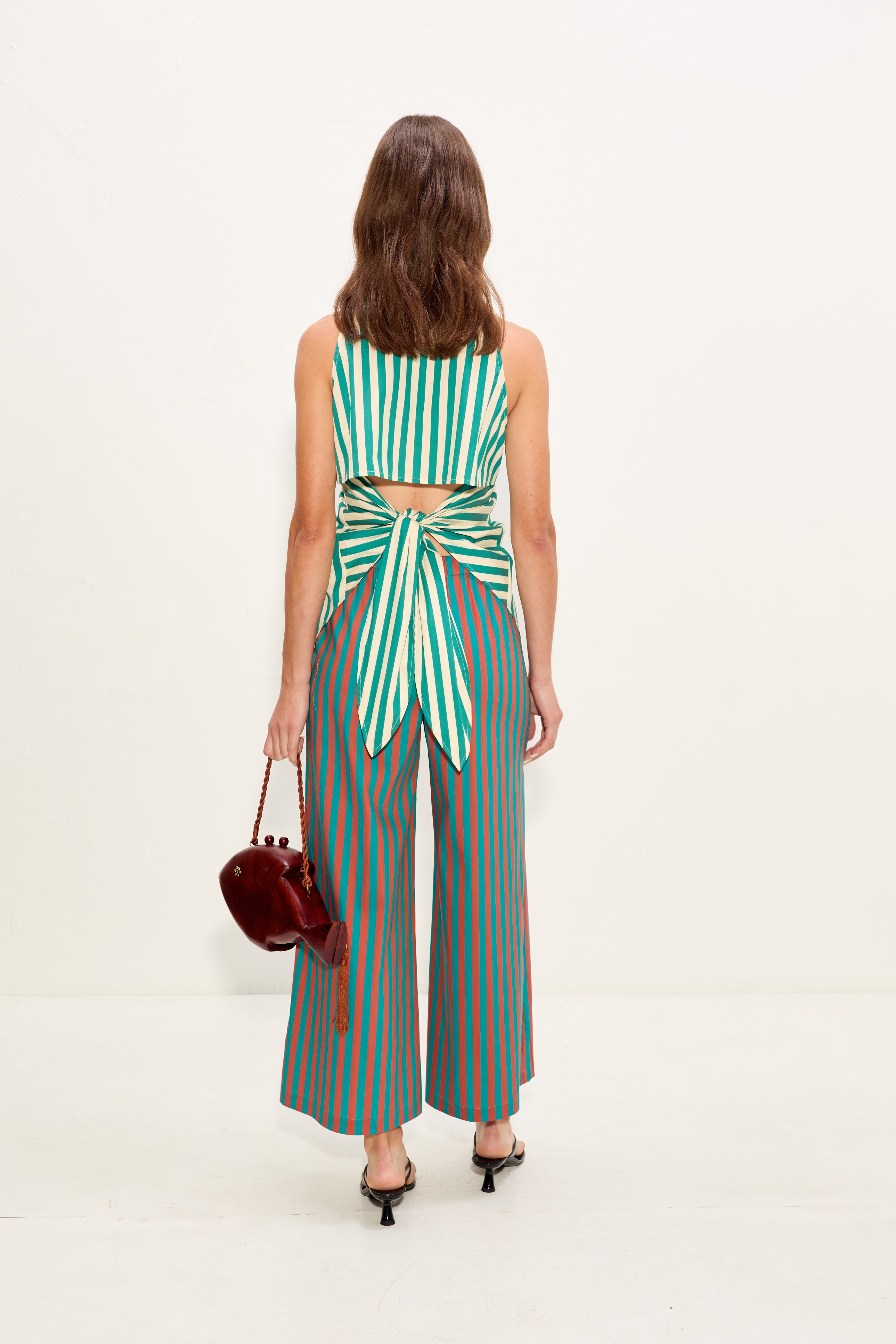 Simon Miller Loch Sleeveless Poplin Button Up Top - Teal/Cream Stripe
