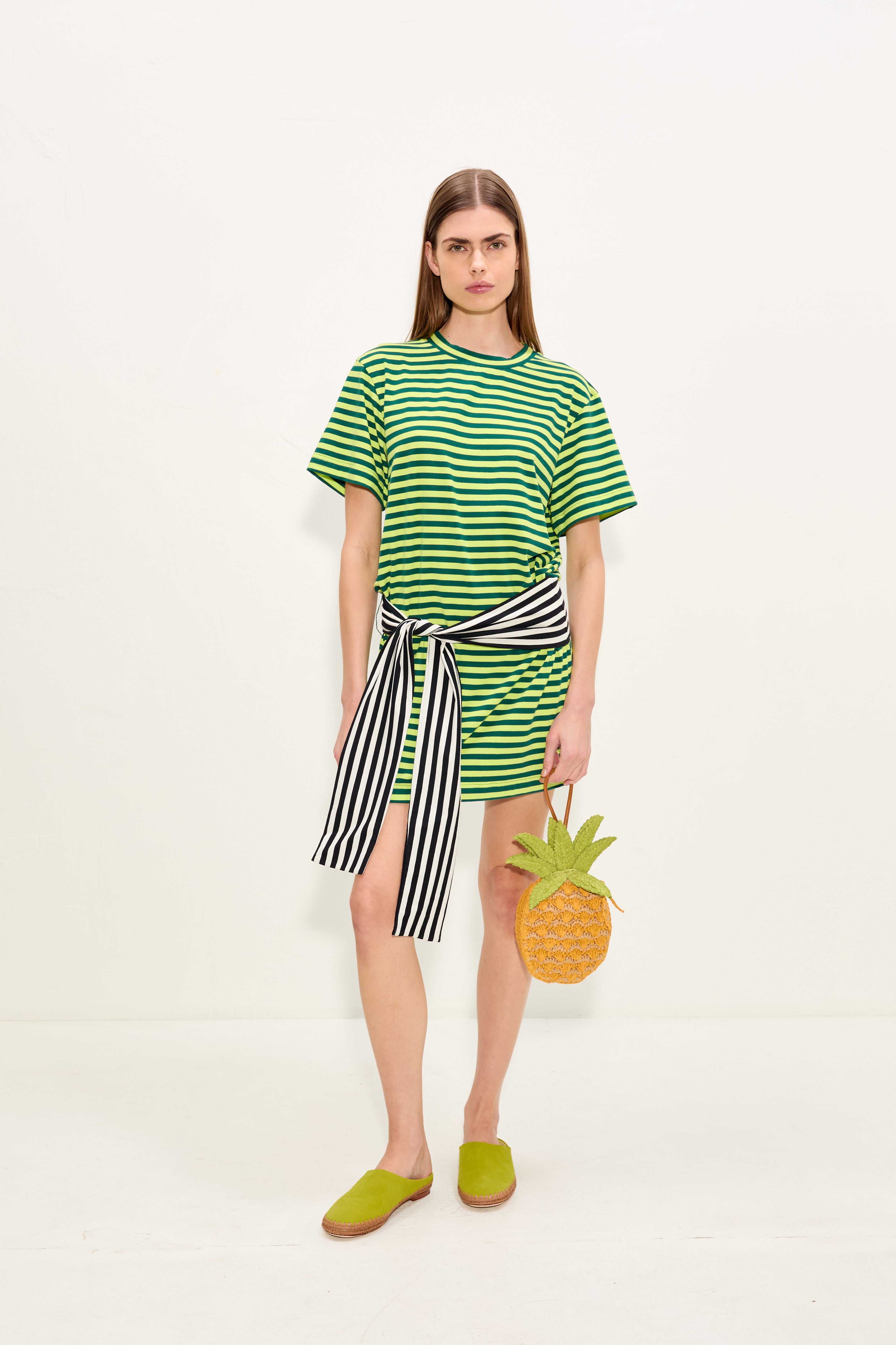 Simon Miller Lottie T-Shirt Dress - Lime Stripe Combo