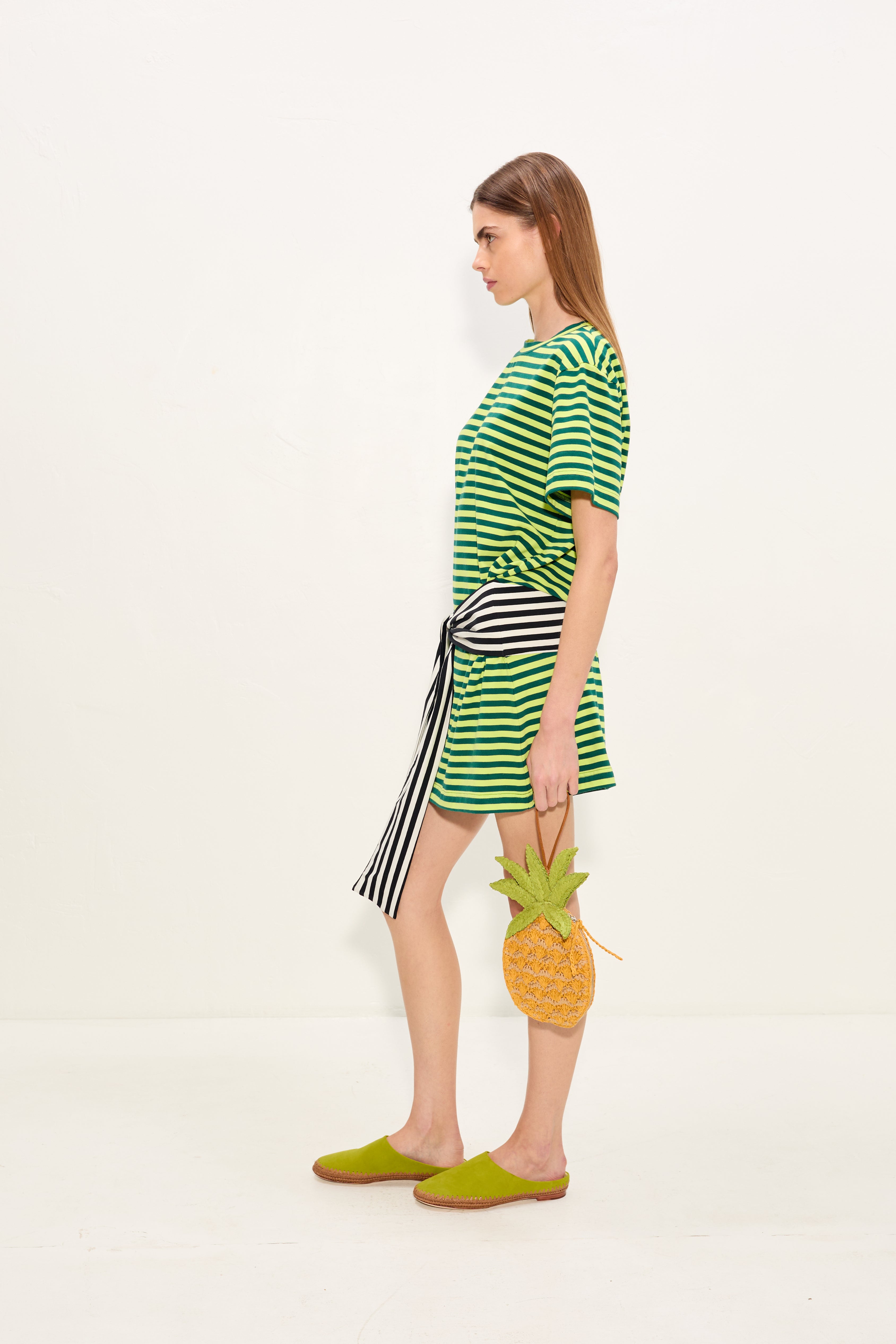 Simon Miller Lottie T-Shirt Dress - Lime Stripe Combo