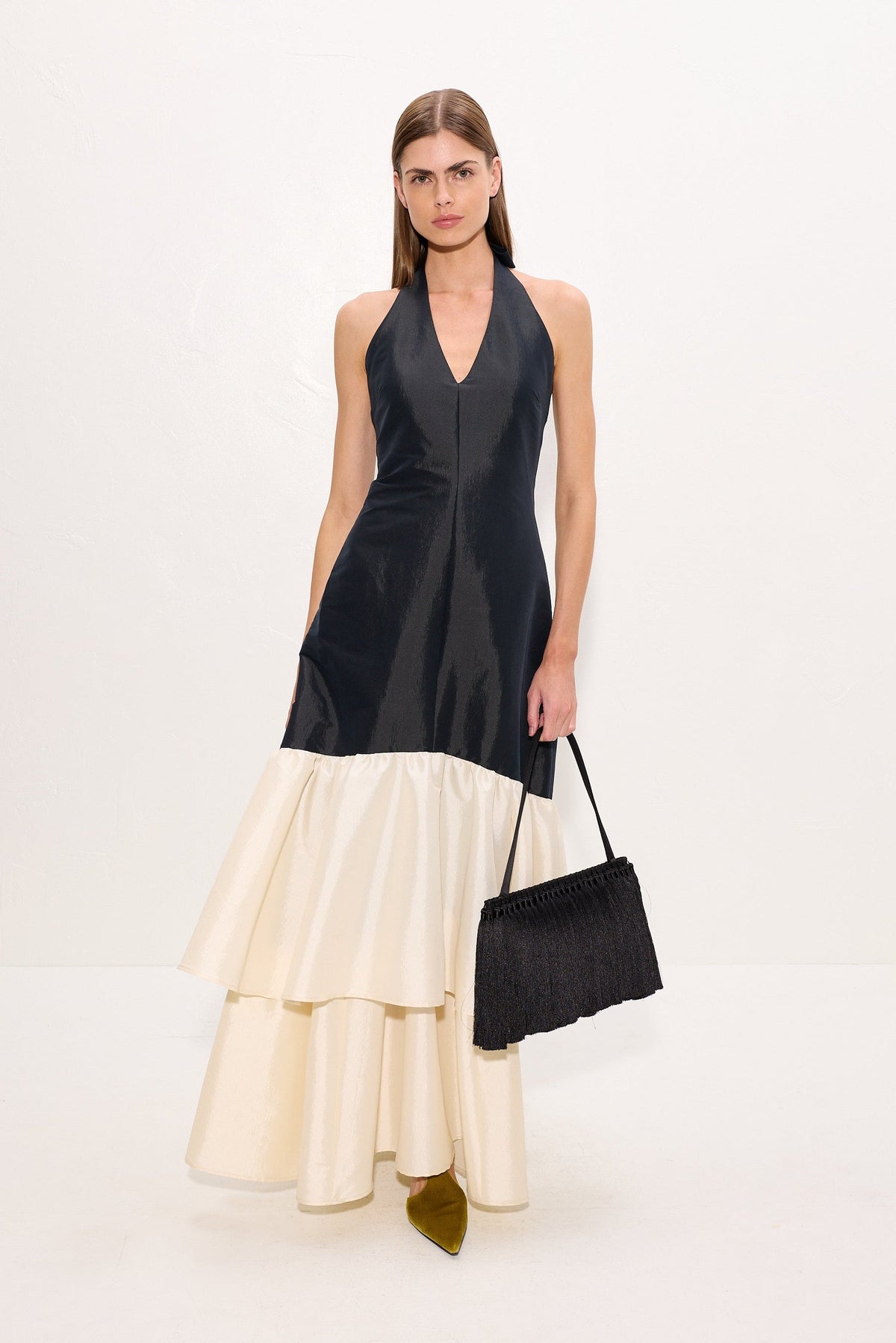 Simon Miller Magnolia Taffeta Halter Dress - Black/Bone