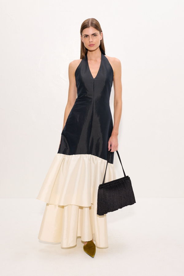 Simon Miller Magnolia Taffeta Halter Dress - Black/Bone