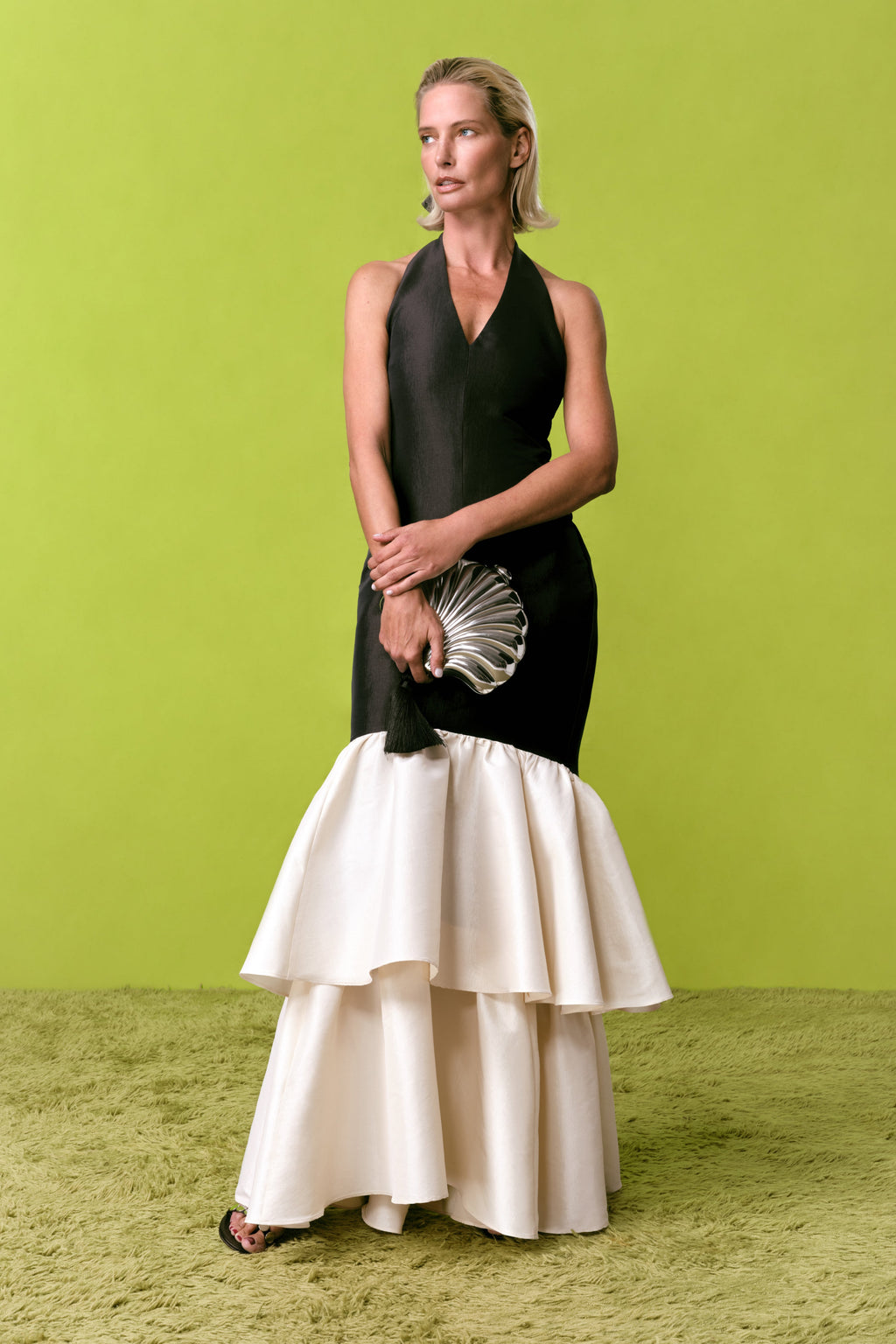 Simon Miller Magnolia Taffeta Halter Dress - Black/Bone