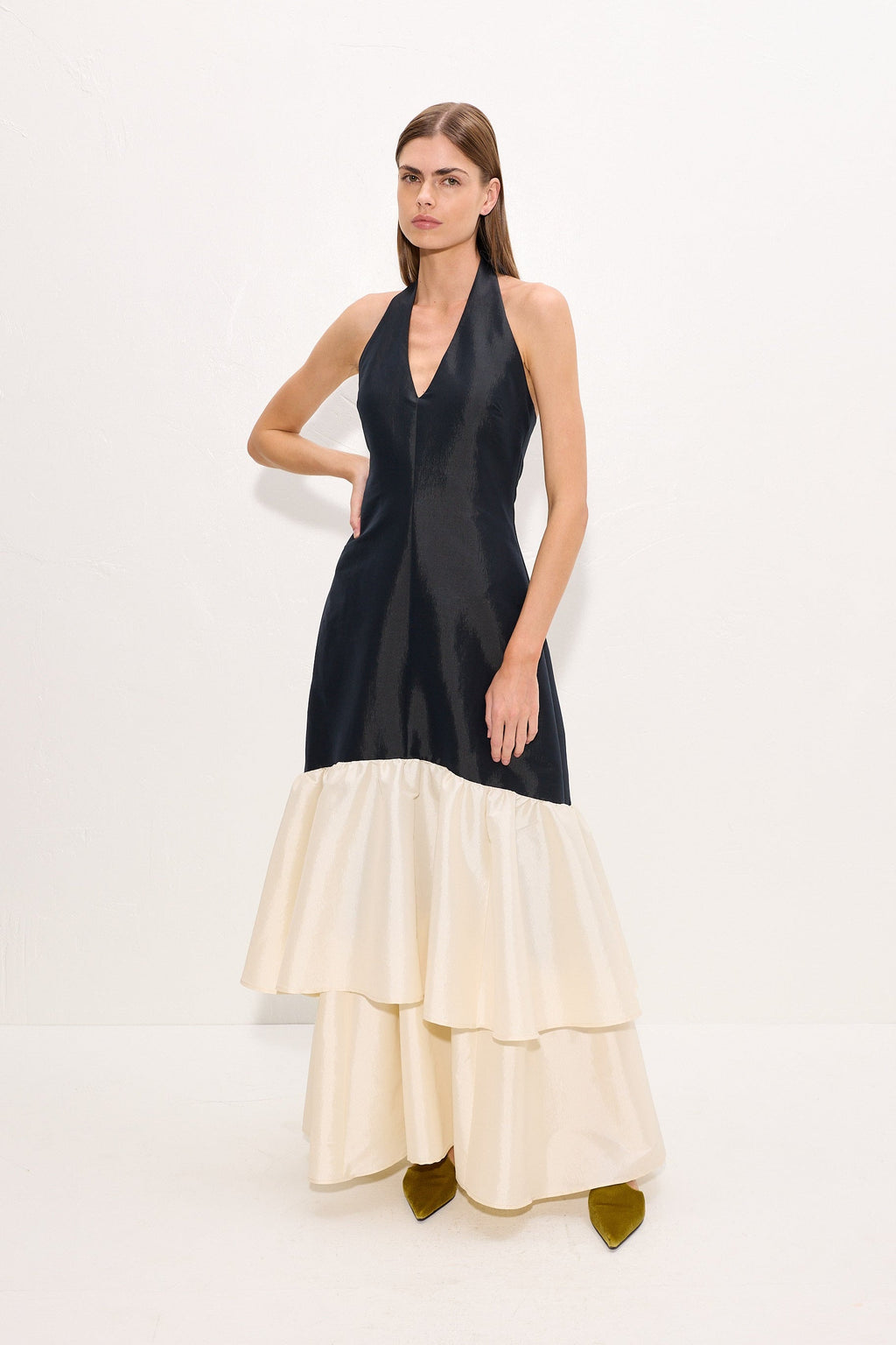 Simon Miller Magnolia Taffeta Halter Dress - Black/Bone