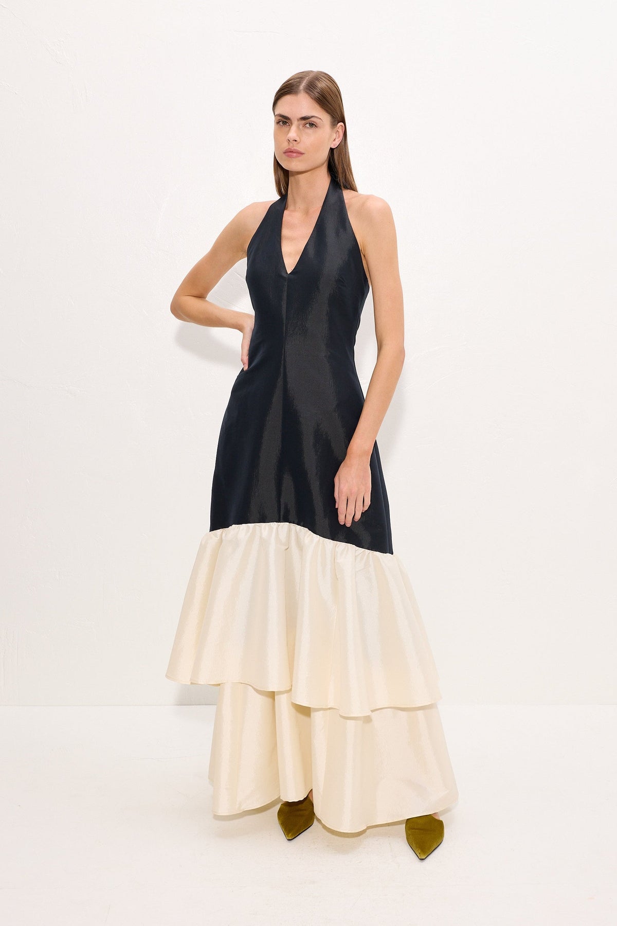 Simon Miller Magnolia Taffeta Halter Dress - Black/Bone