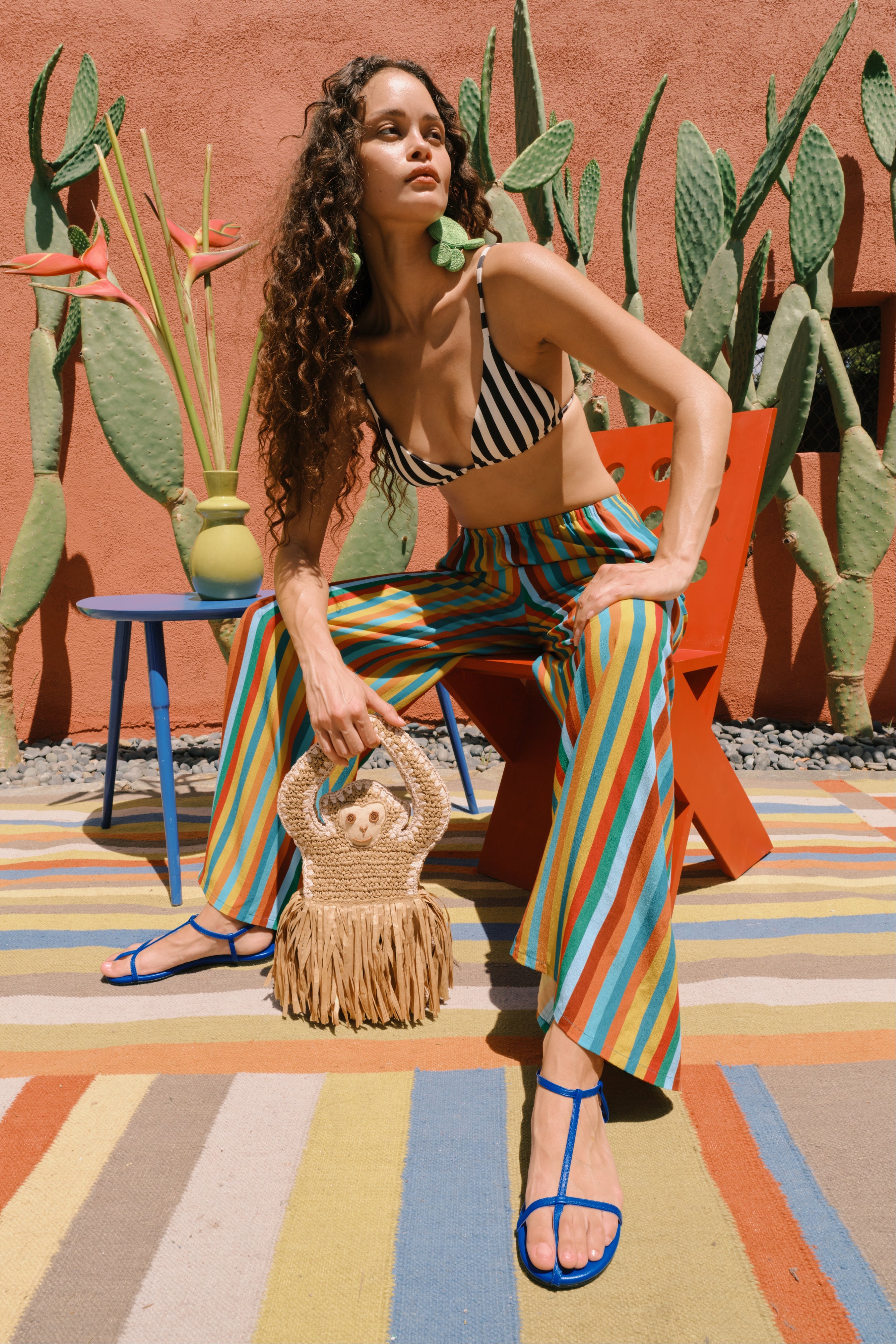 Simon Miller Nella Crepe Wide Leg Pant - Vibrant Multi Stripe