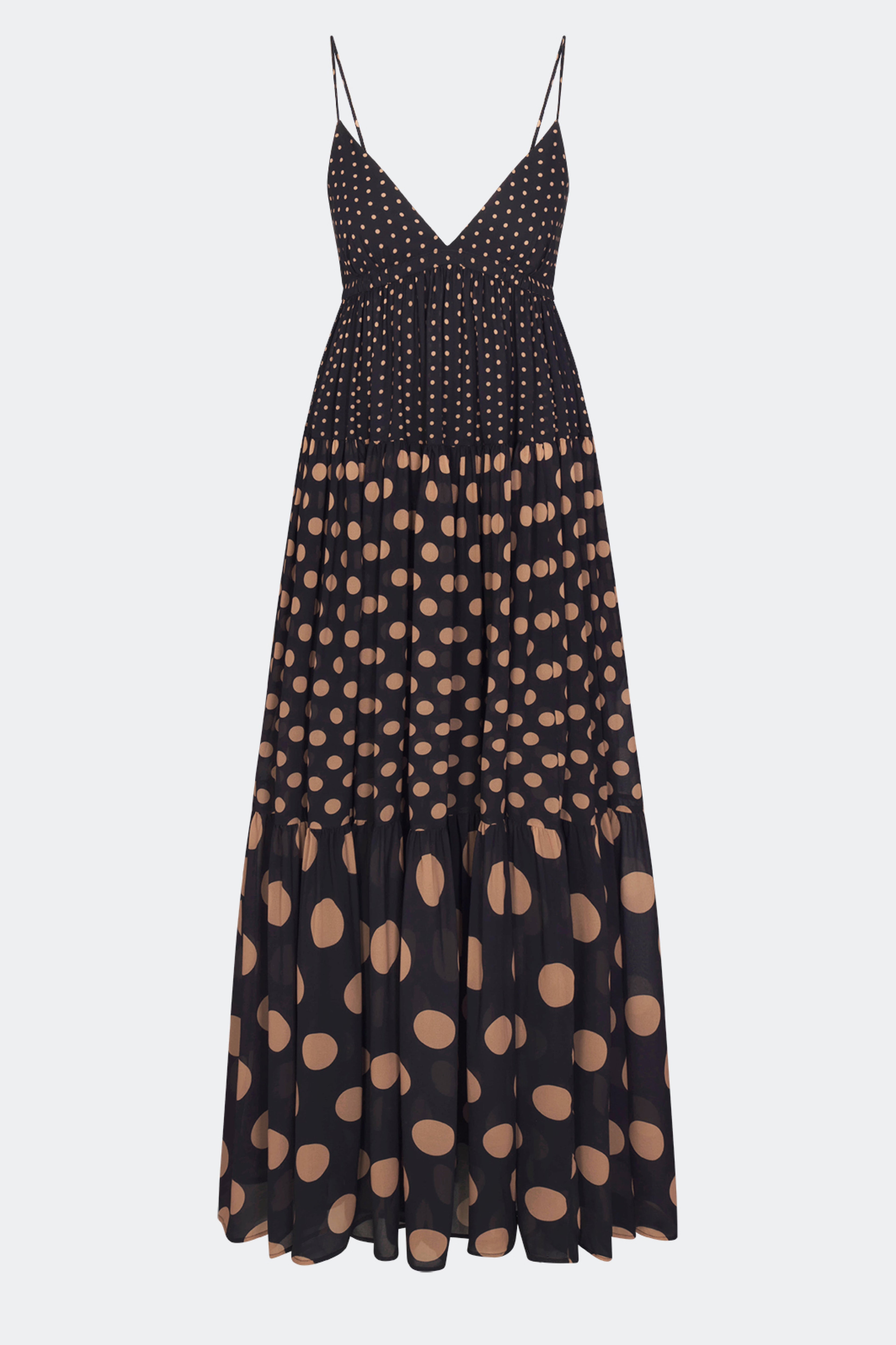 Simon Miller Romi Chiffon Maxi Dress - Black/Tan Polka Dot