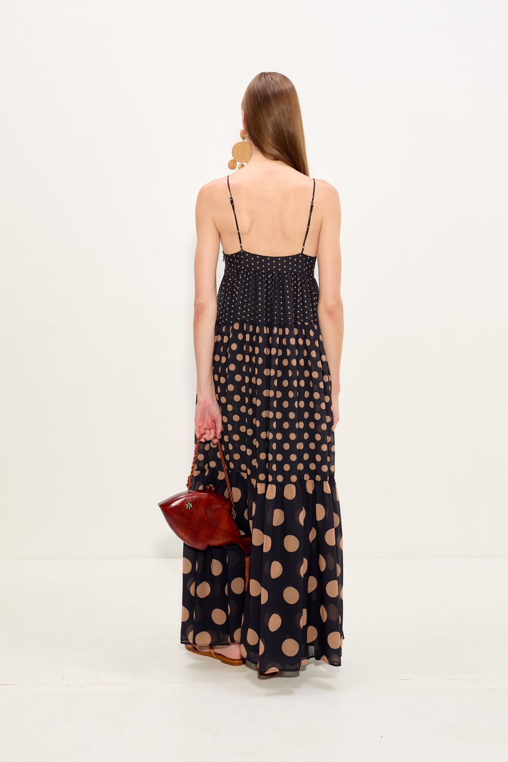 Simon Miller Romi Chiffon Maxi Dress - Black/Tan Polka Dot