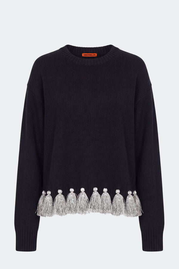 Simon Miller Roni Metallic Tassel Sweater - Black/Satellite Silver