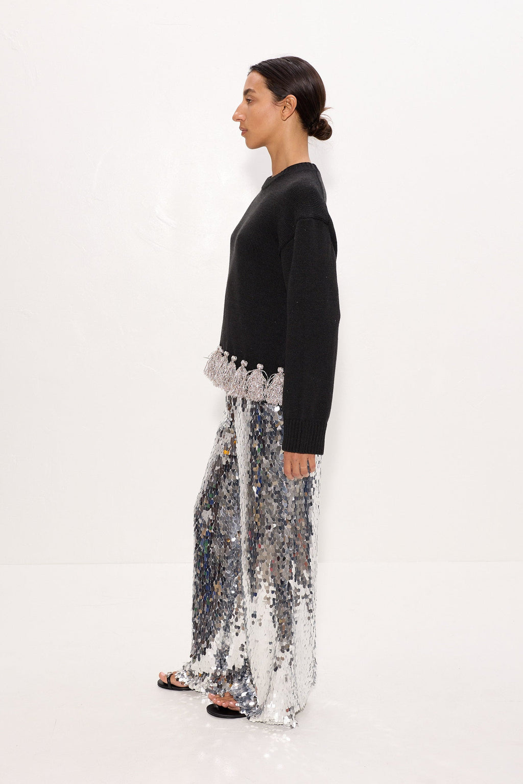 Simon Miller Roni Metallic Tassel Sweater - Black/Satellite Silver