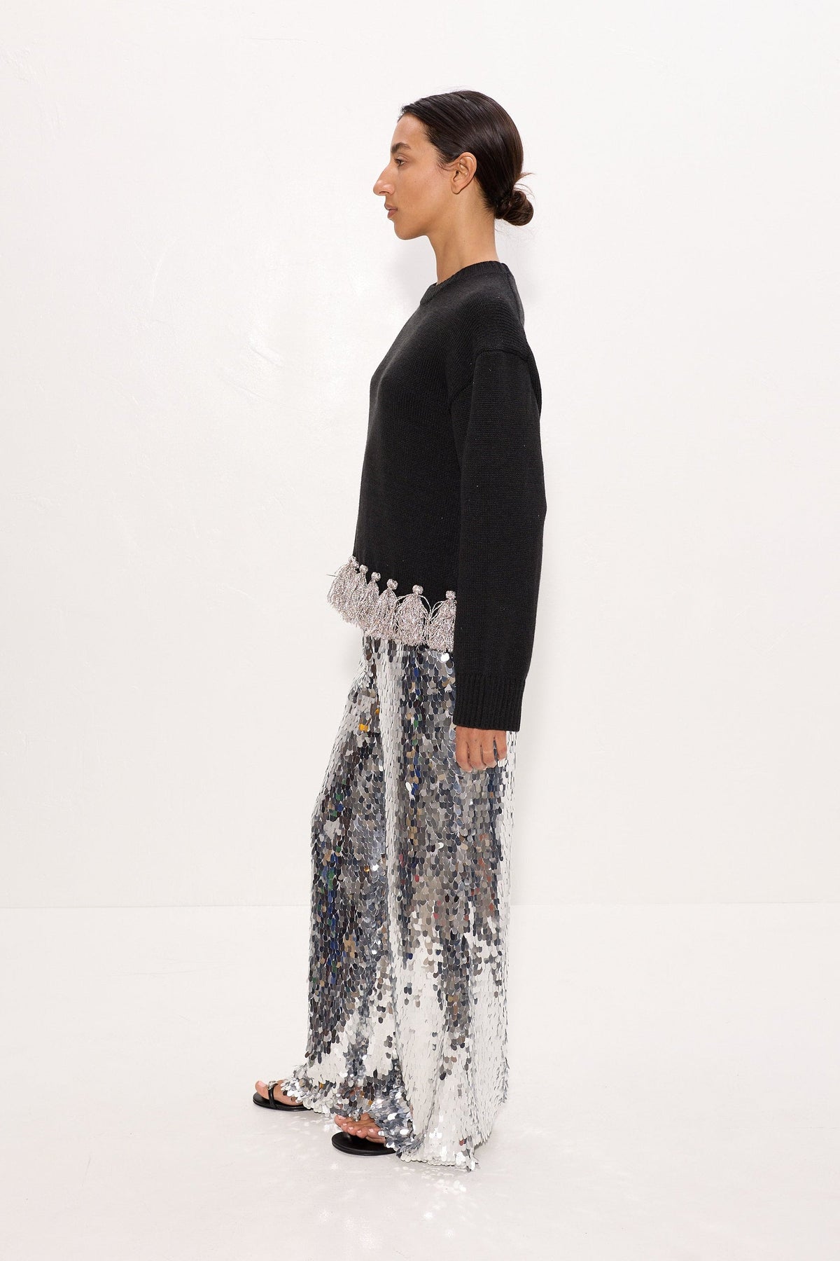 Simon Miller Roni Metallic Tassel Sweater - Black/Satellite Silver