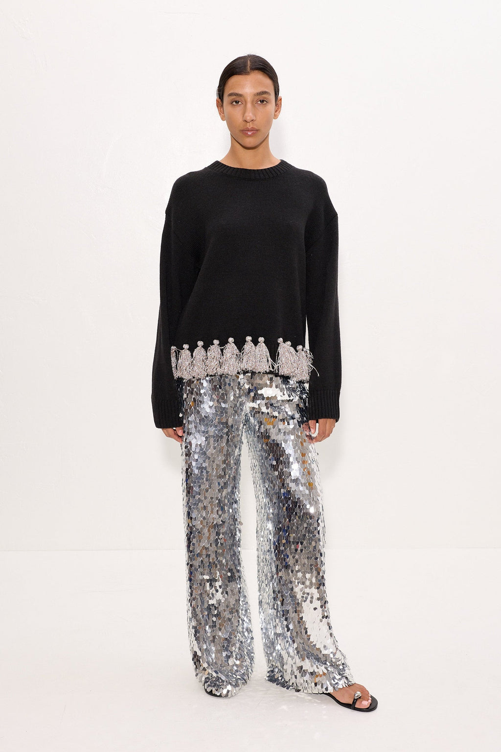 Simon Miller Roni Metallic Tassel Sweater - Black/Satellite Silver