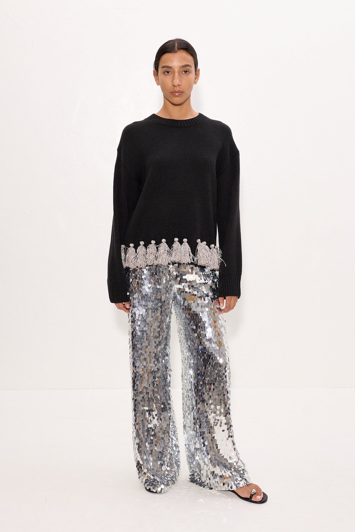 Simon Miller Roni Metallic Tassel Sweater - Black/Satellite Silver