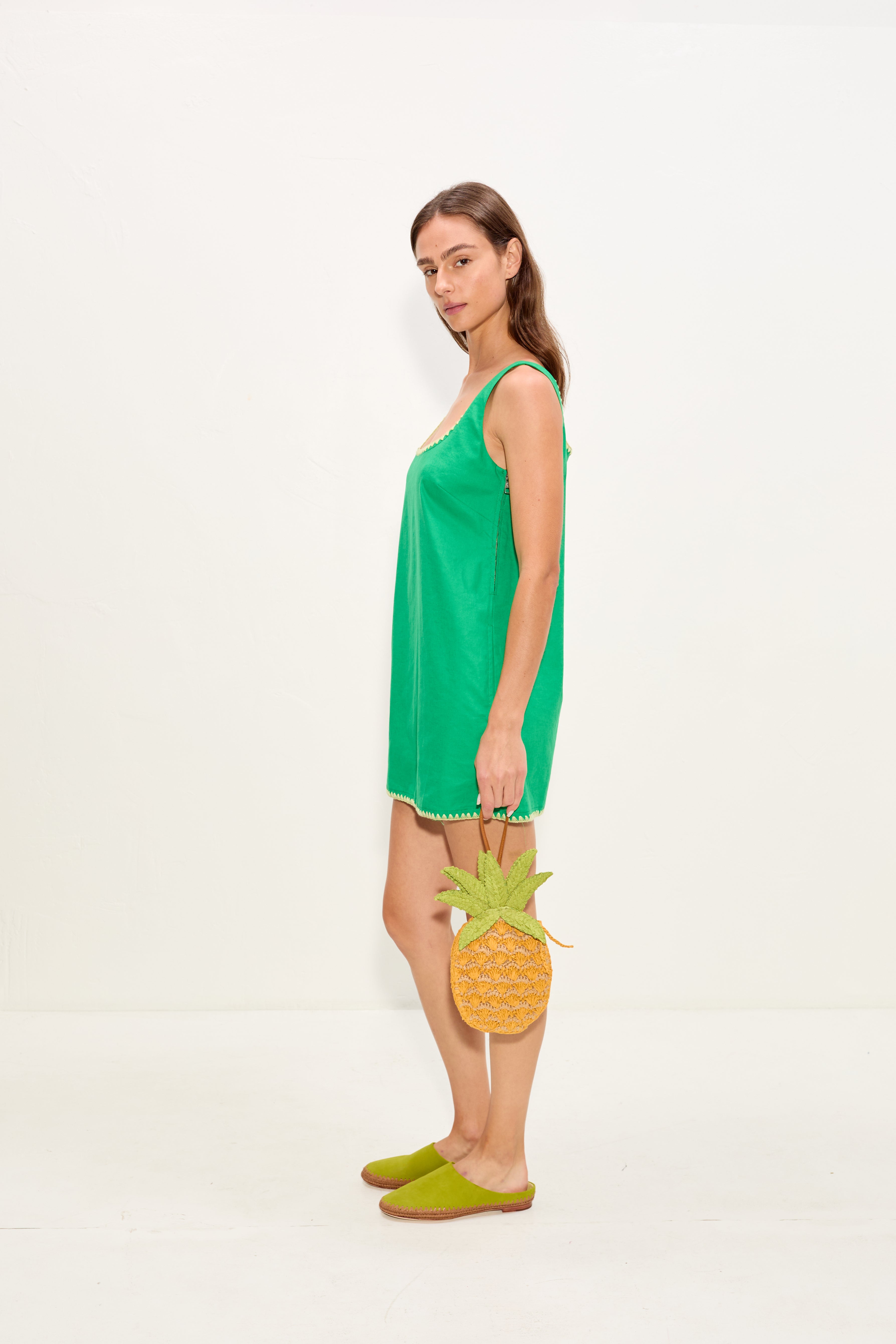Simon Miller Sahara Embroidered Linen Dress - Grass Green
