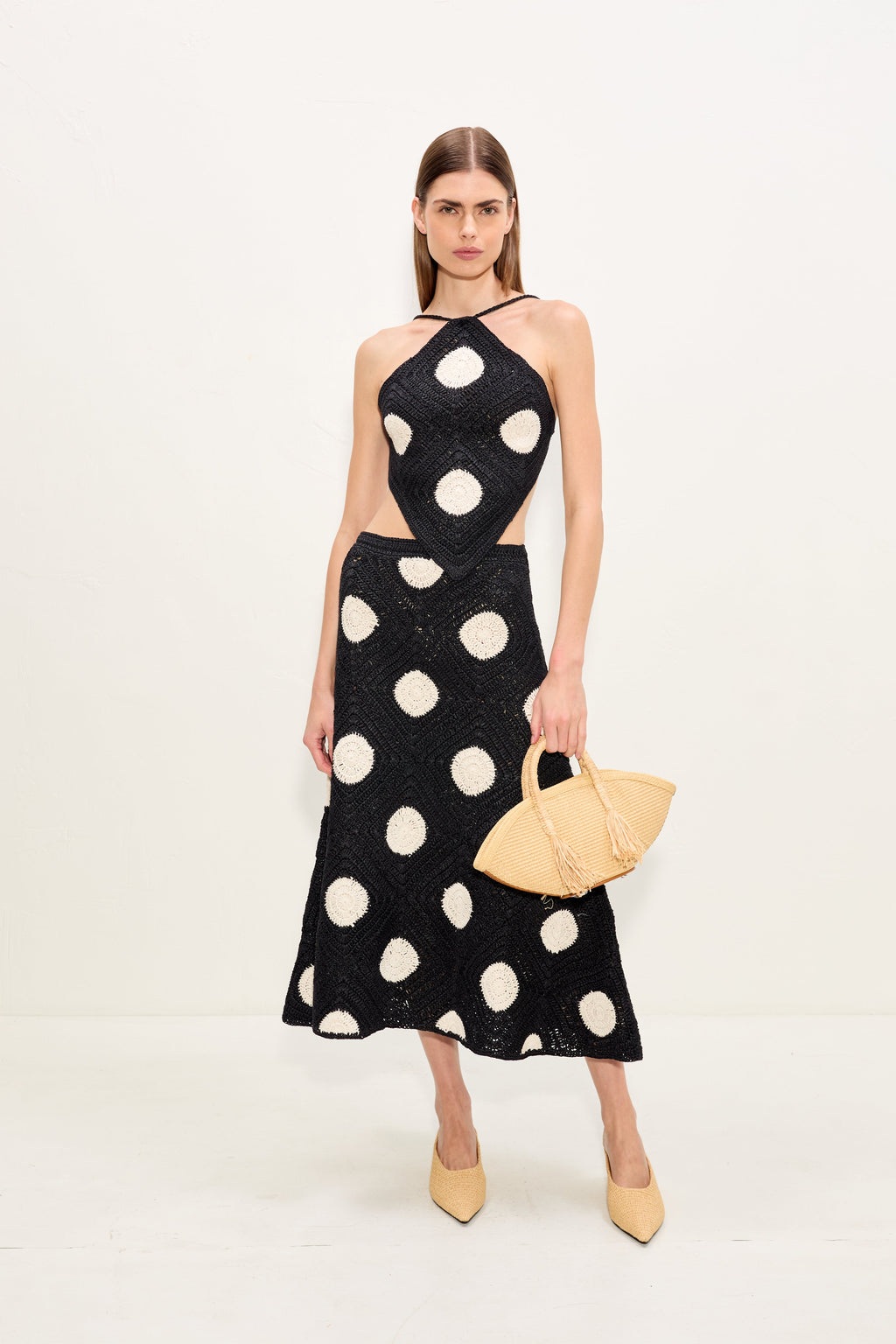 Simon Miller Zorah Crochet Skirt - Black/Macadamia Polka Dot