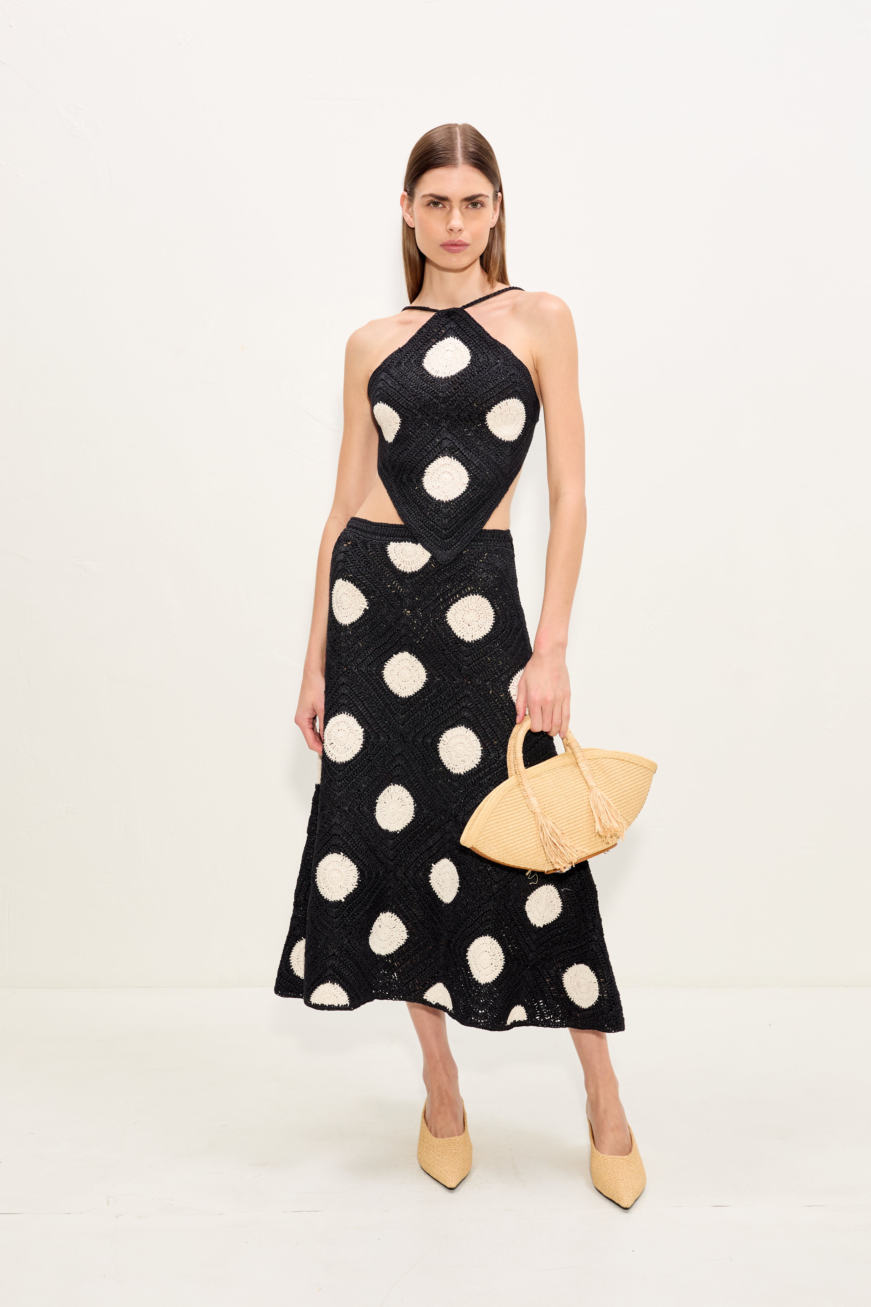 Simon Miller Zorah Crochet Skirt - Black/Macadamia Polka Dot
