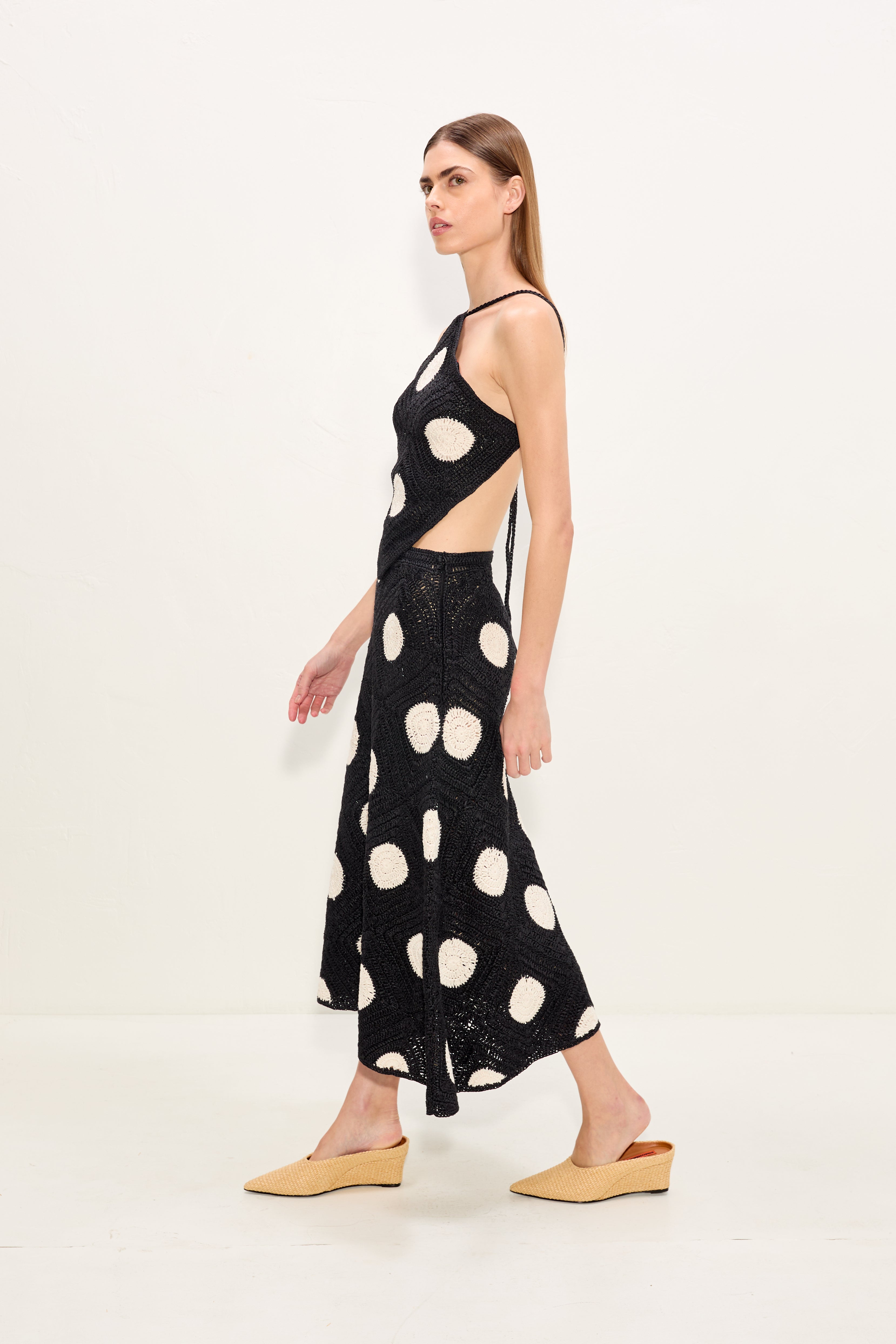 Simon Miller Zorah Crochet Skirt - Black/Macadamia Polka Dot