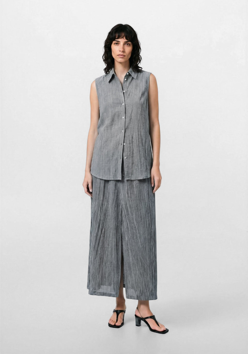 Colmillo de Morsa Sleeveless Shirt Gray Textured Viscose Top