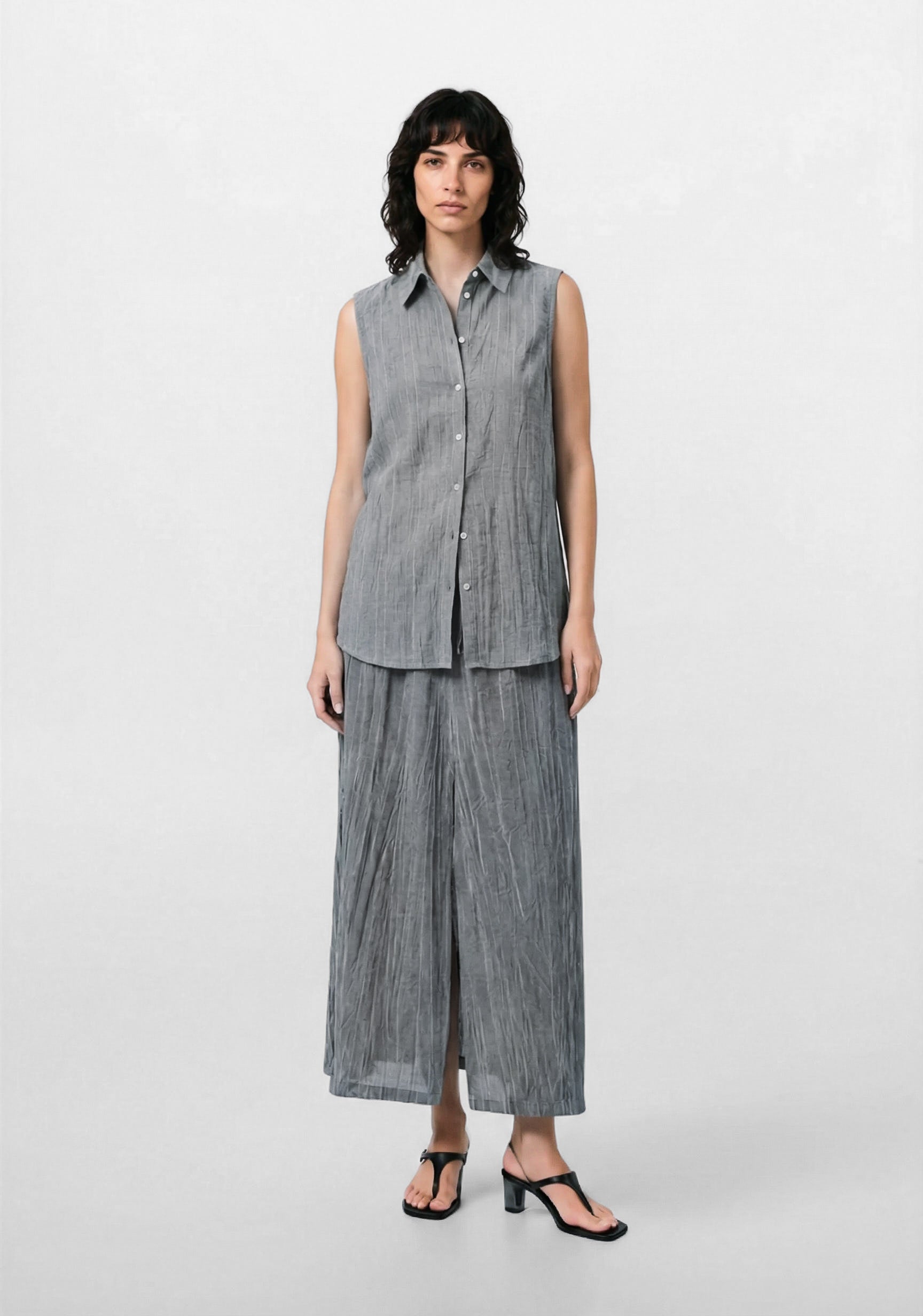 Colmillo de Morsa Sleeveless Shirt Gray Textured Viscose Top