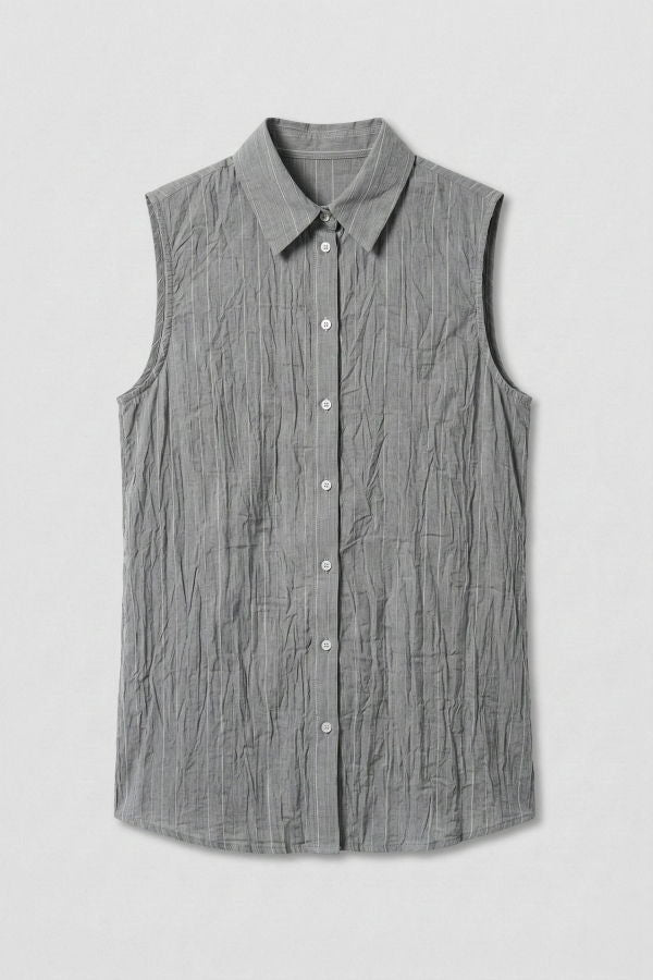 Colmillo de Morsa Sleeveless Shirt Gray Textured Viscose Top