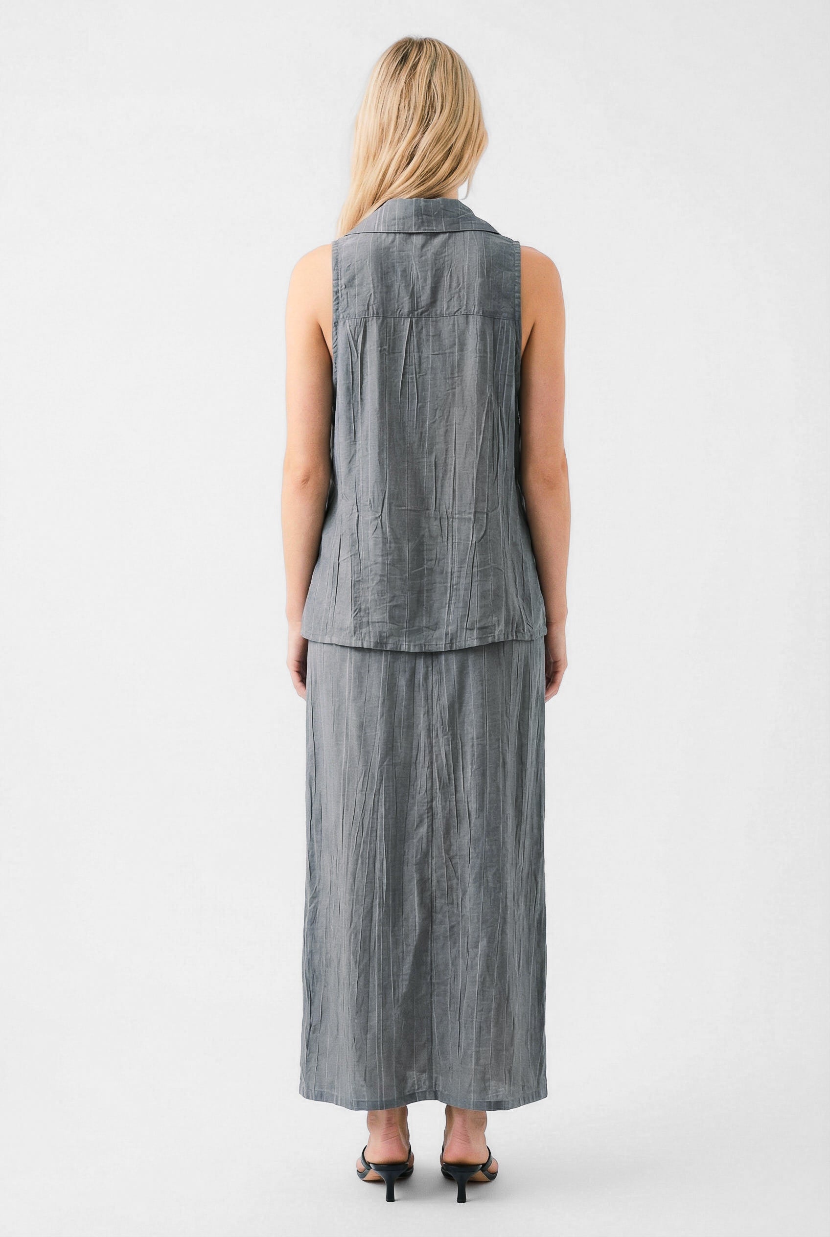 Colmillo de Morsa Sleeveless Shirt Gray Textured Viscose Top