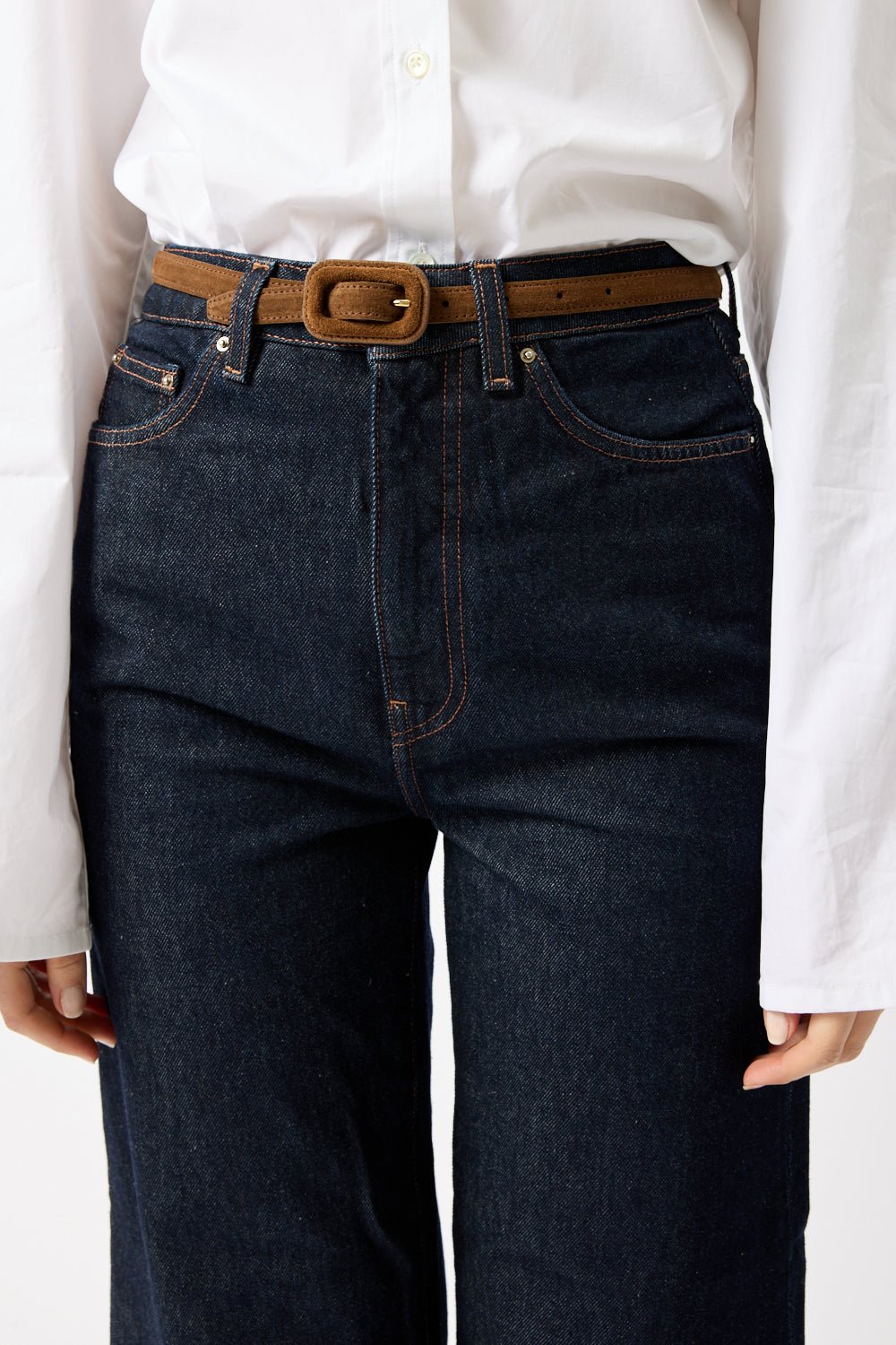 Totême Slim Covered Buckle Suede Belt - Dark Brown