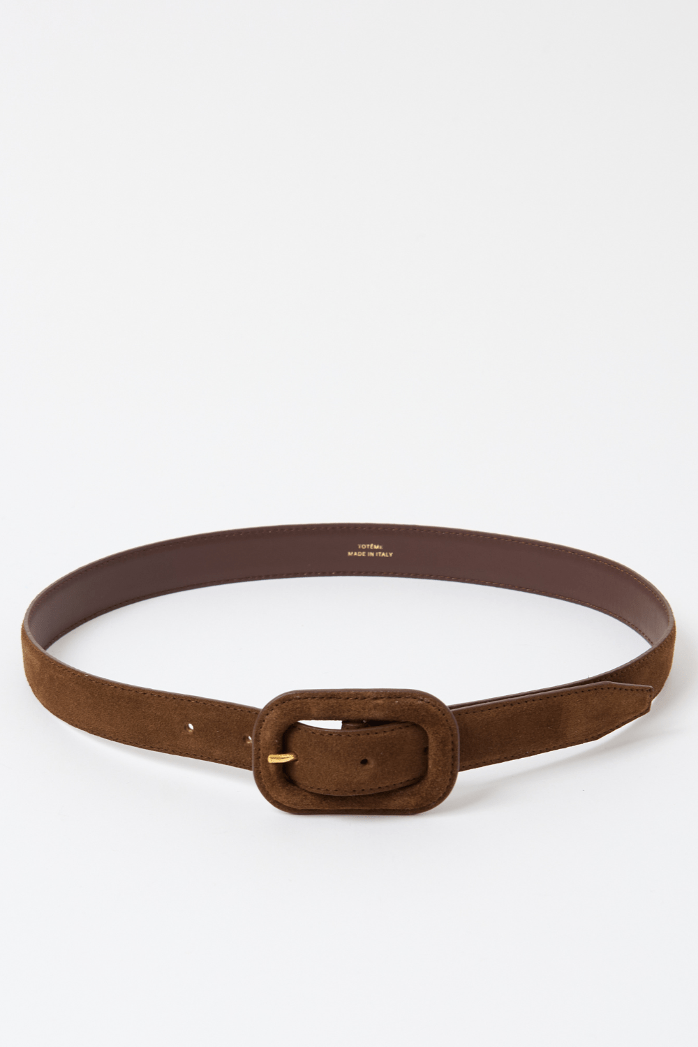 Totême Slim Covered Buckle Suede Belt - Dark Brown