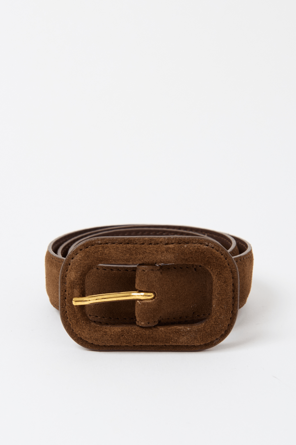 Totême Slim Covered Buckle Suede Belt - Dark Brown