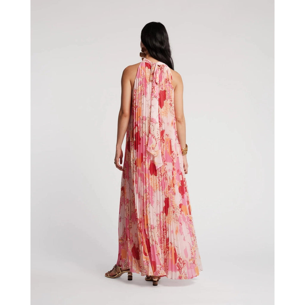 Frances Valentine Slim Pleated Maxi Dress Wild Tulip Poly - Pink/Multi
