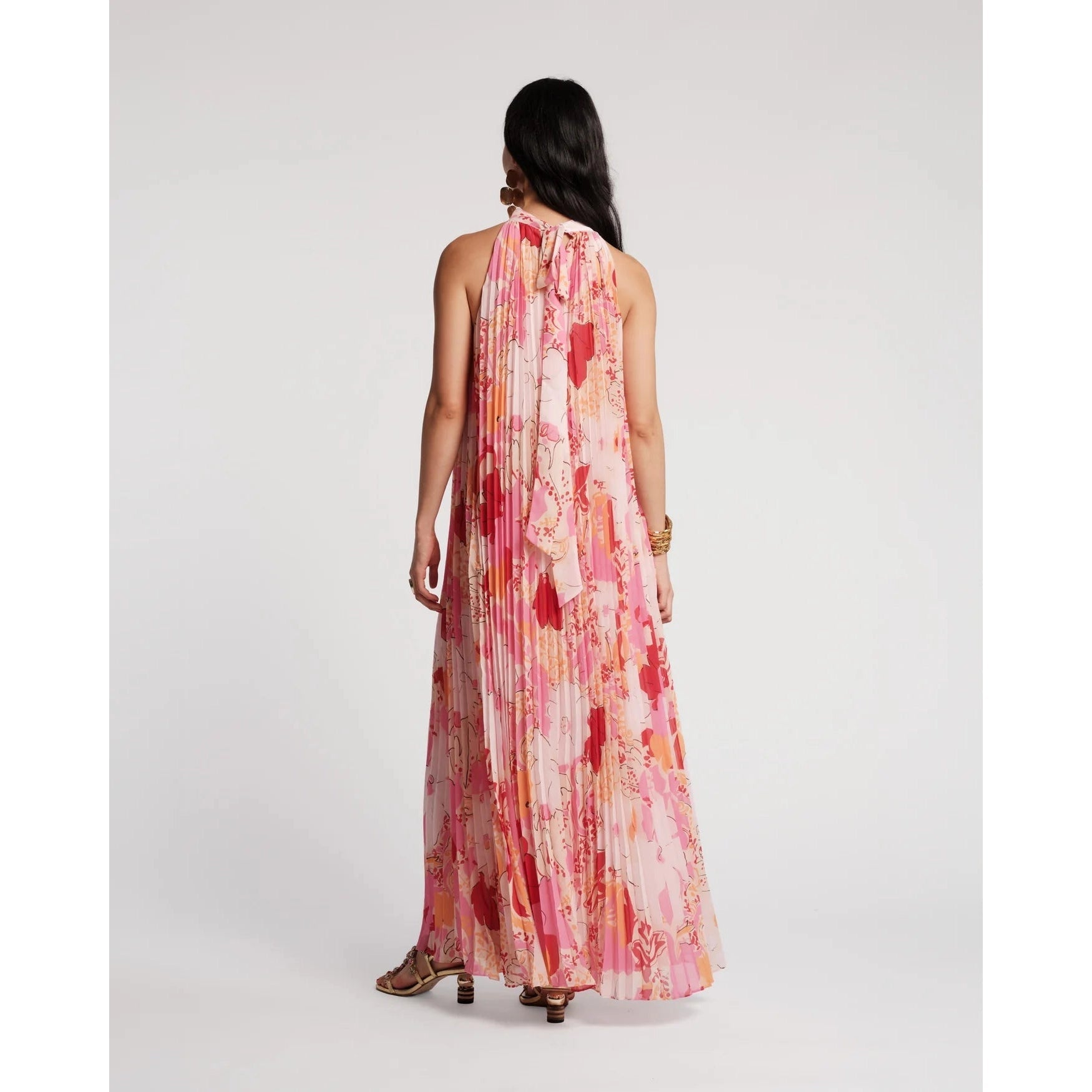 Frances Valentine Slim Pleated Maxi Dress Wild Tulip Poly - Pink/Multi