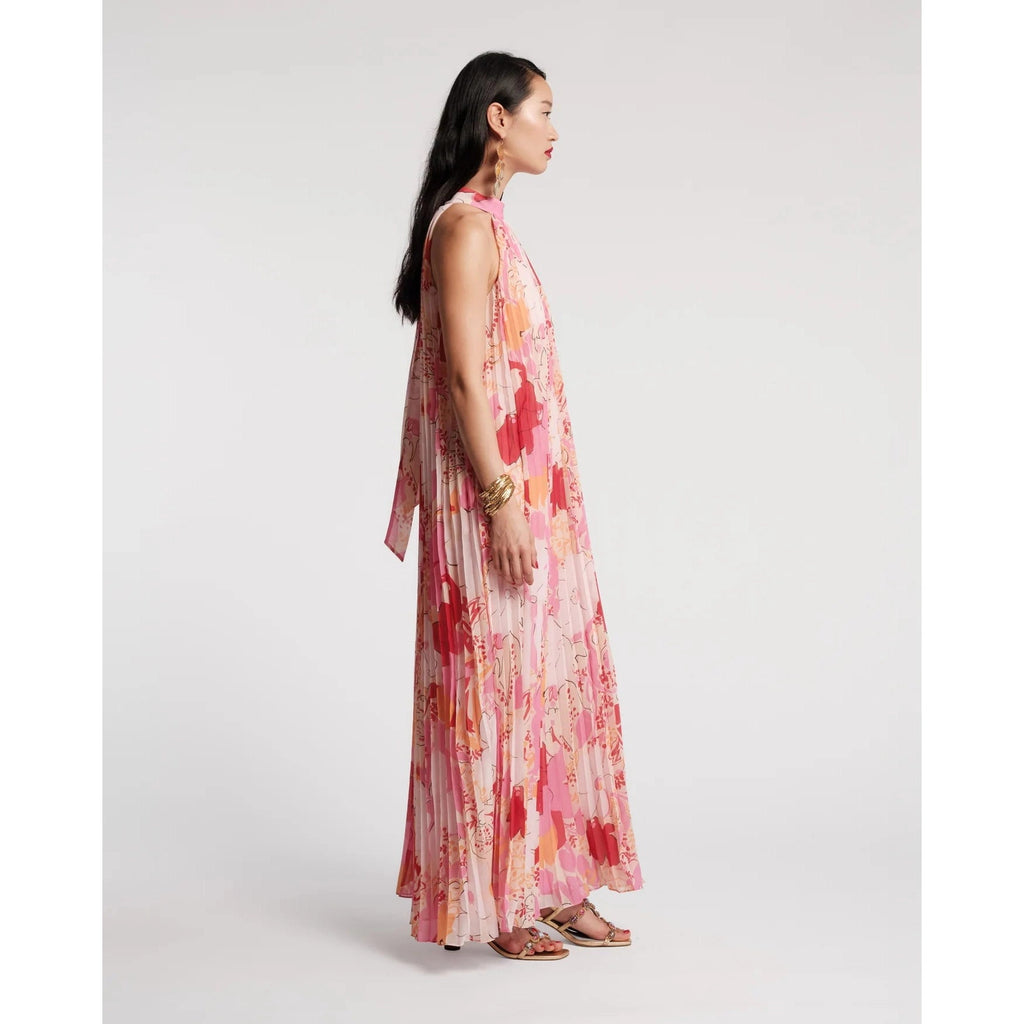Frances Valentine Slim Pleated Maxi Dress Wild Tulip Poly - Pink/Multi