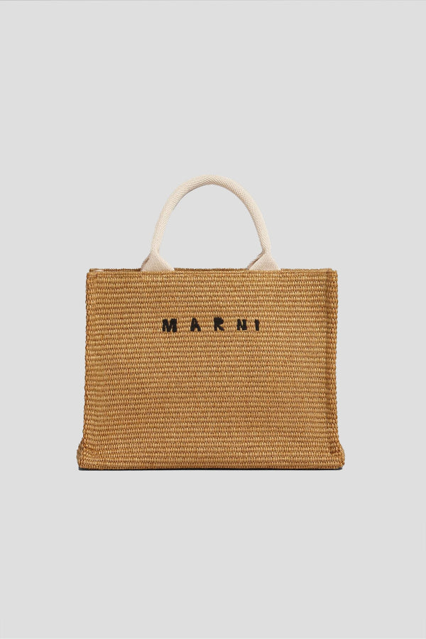 Marni Small Raffia Tote Bag - Raw Sienna