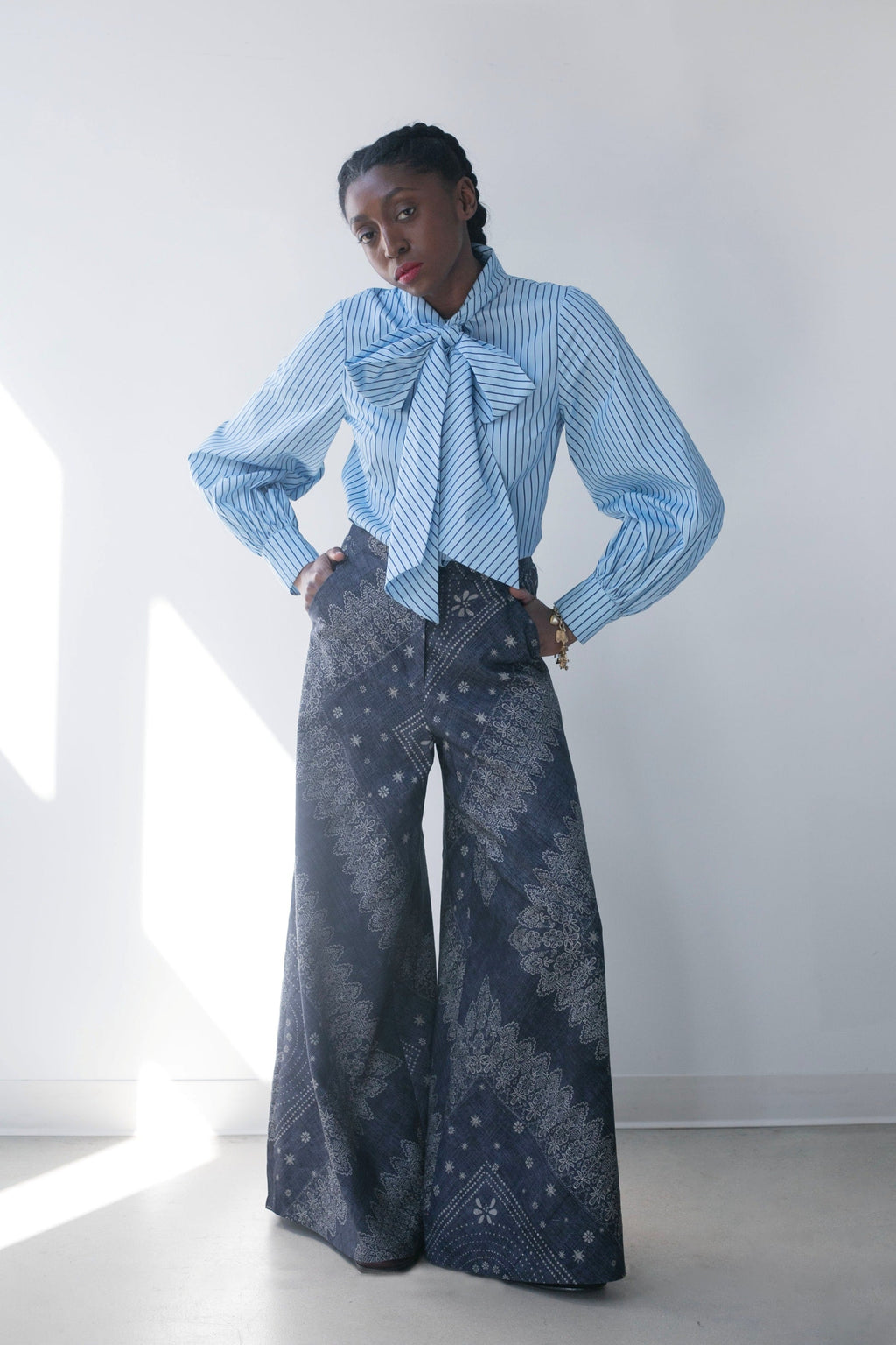 Hope for Flowers by Tracy Reese Soft Pussy Bow Blouse - Blue Shirt Stripes