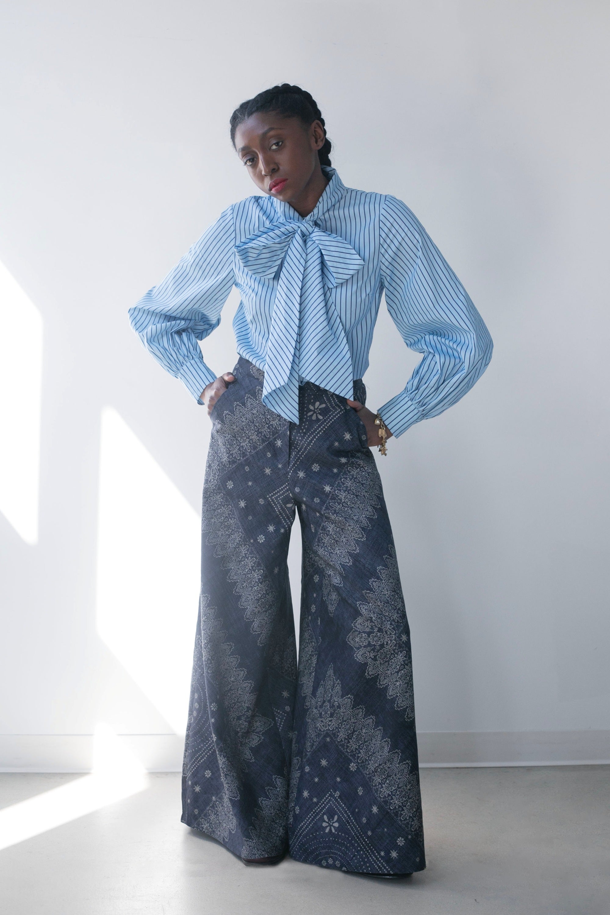 Hope for Flowers by Tracy Reese Soft Pussy Bow Blouse - Blue Shirt Stripes