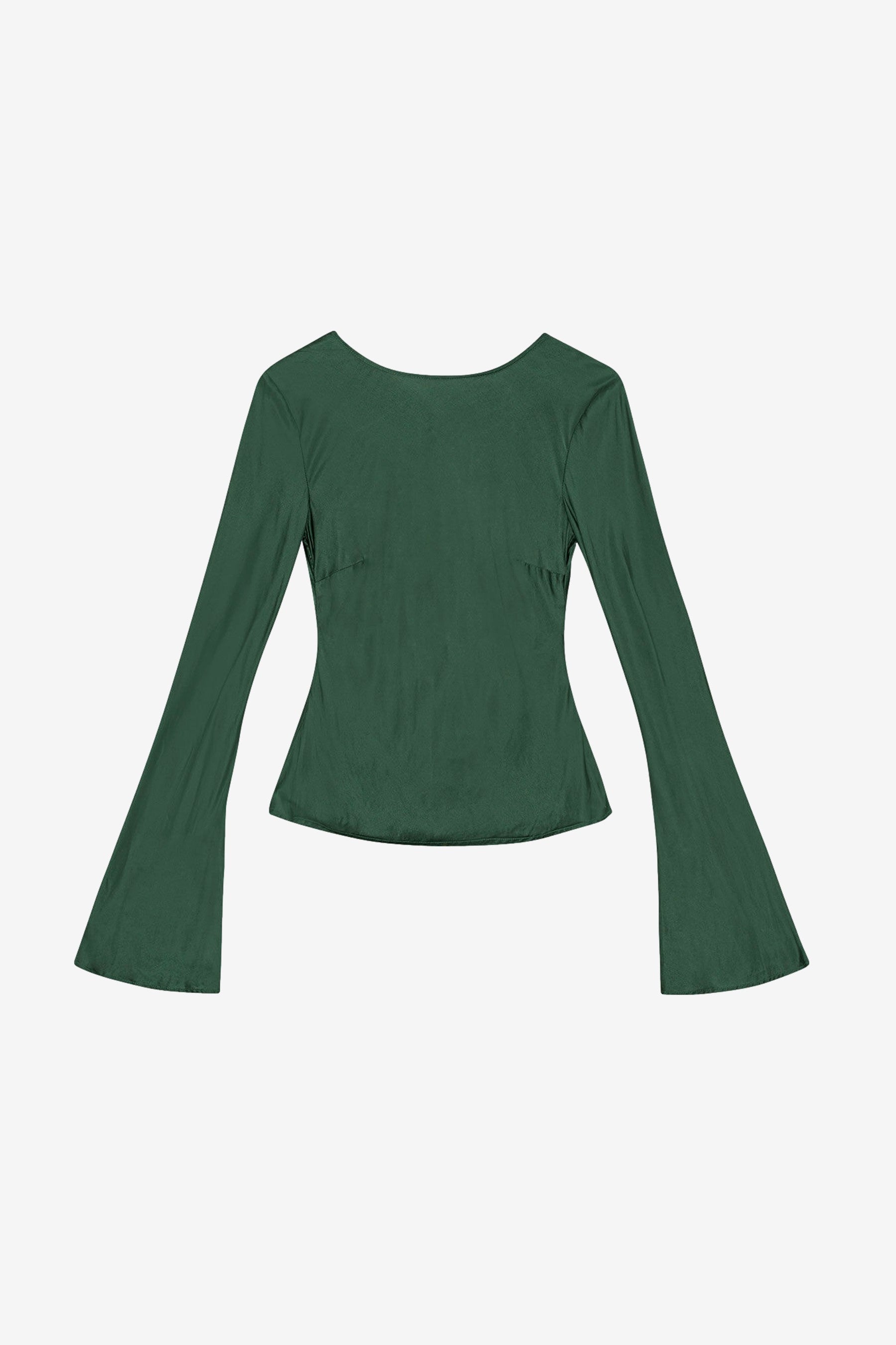 Ganni Solid Stretch Satin Long Sleeve Blouse