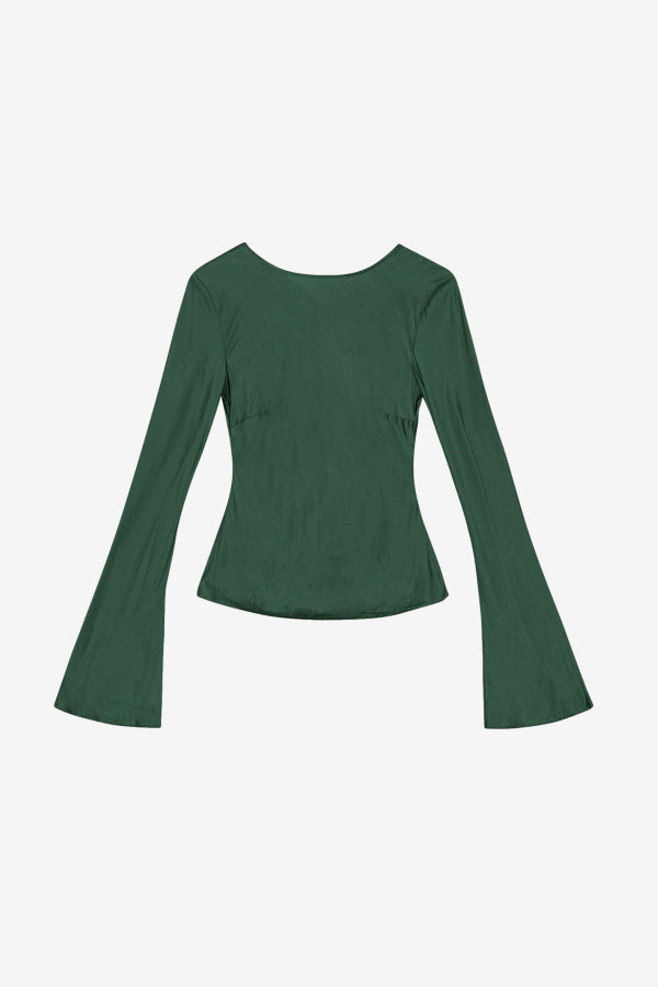 Ganni Solid Stretch Satin Long Sleeve Blouse