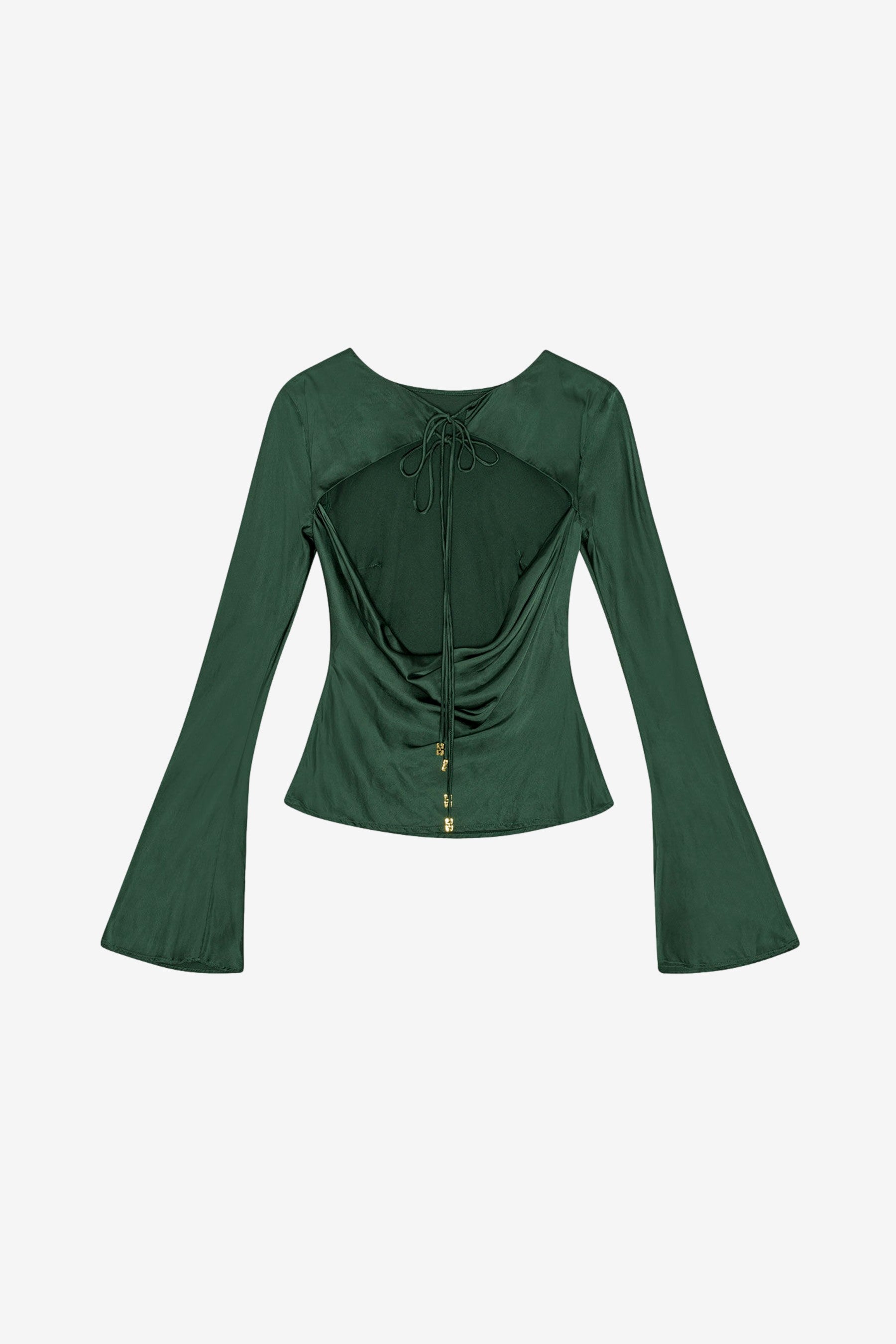 Ganni Solid Stretch Satin Long Sleeve Blouse